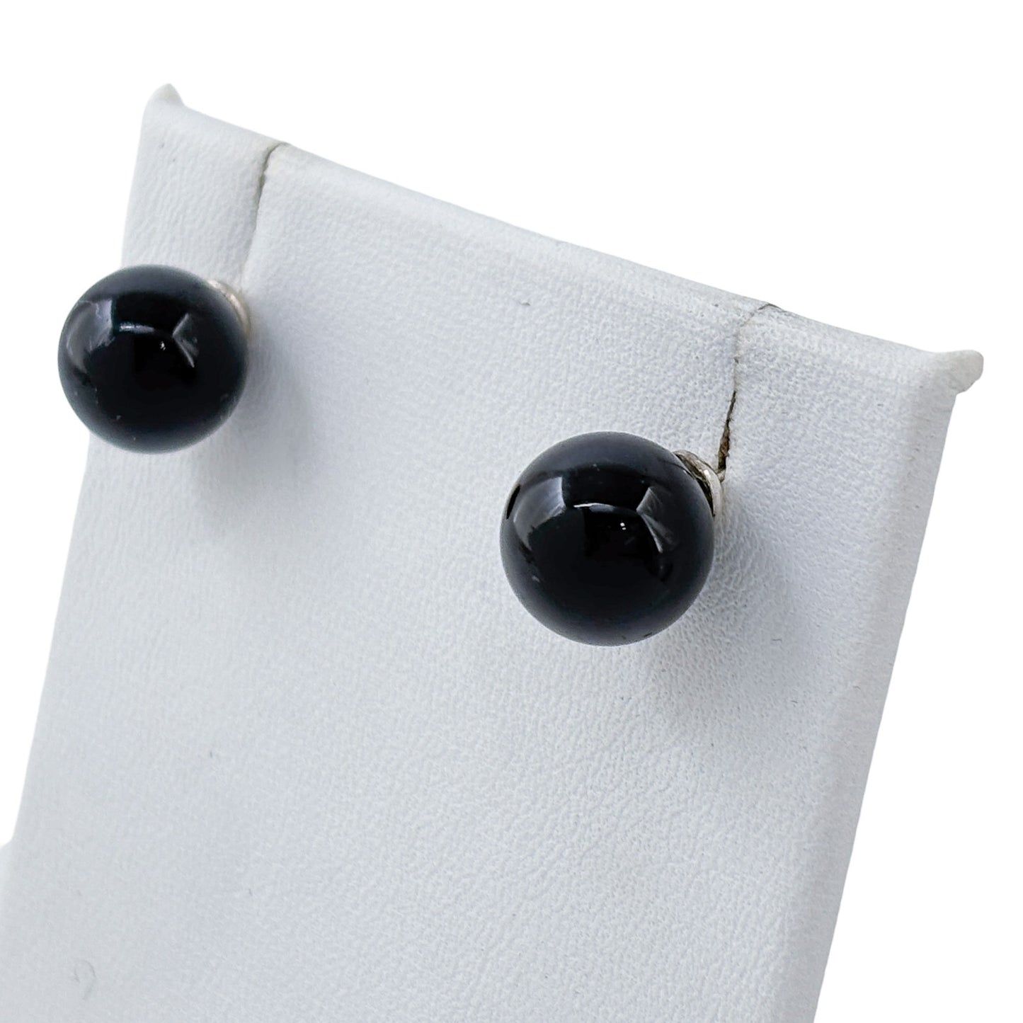 Vintage Sterling Silver 925 Black Onyx Ball Stud Earrings
