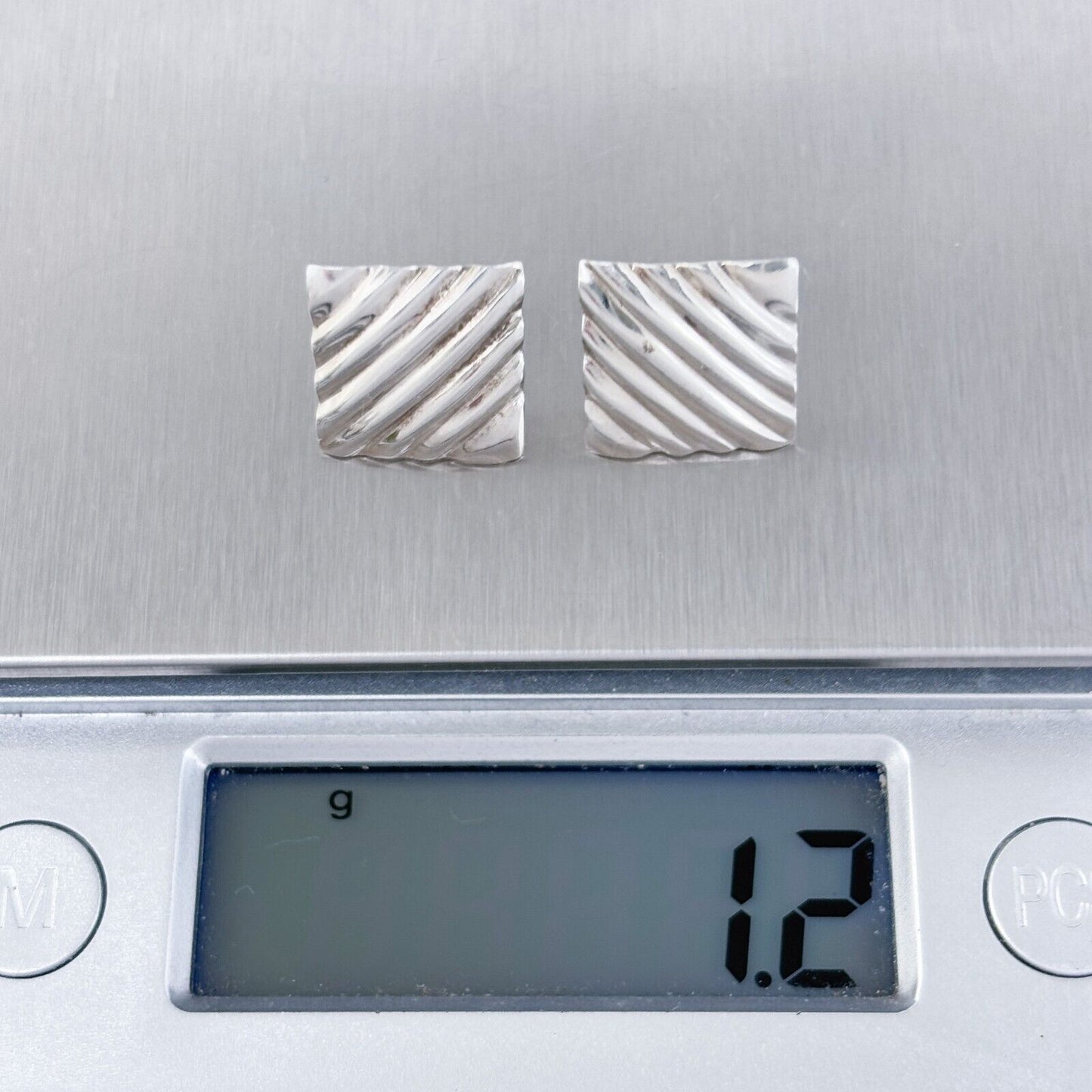 Vintage Sterling Silver 925 Square Textured Stud Earrings