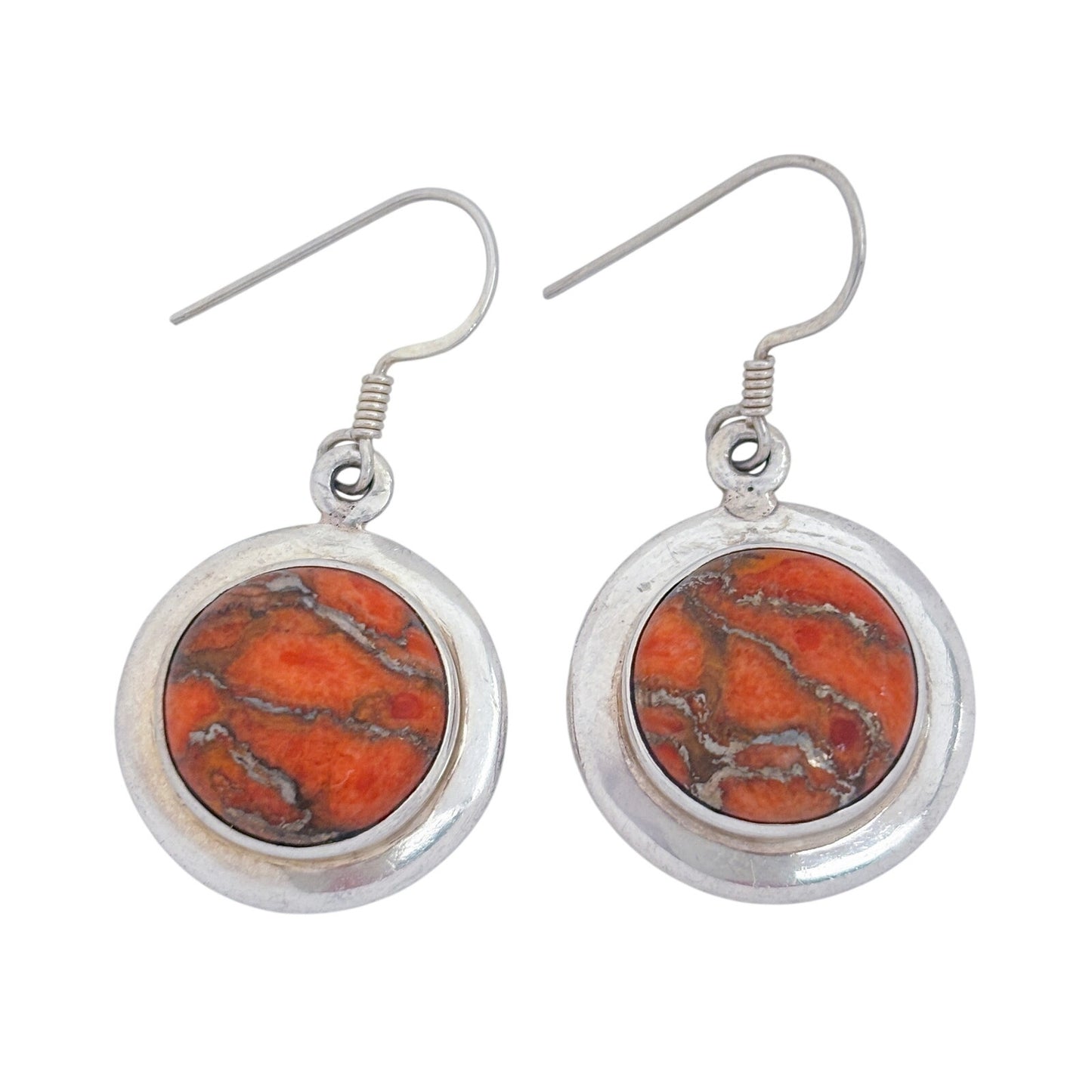 Vintage Sterling Silver 925 Round Jasper Earrings