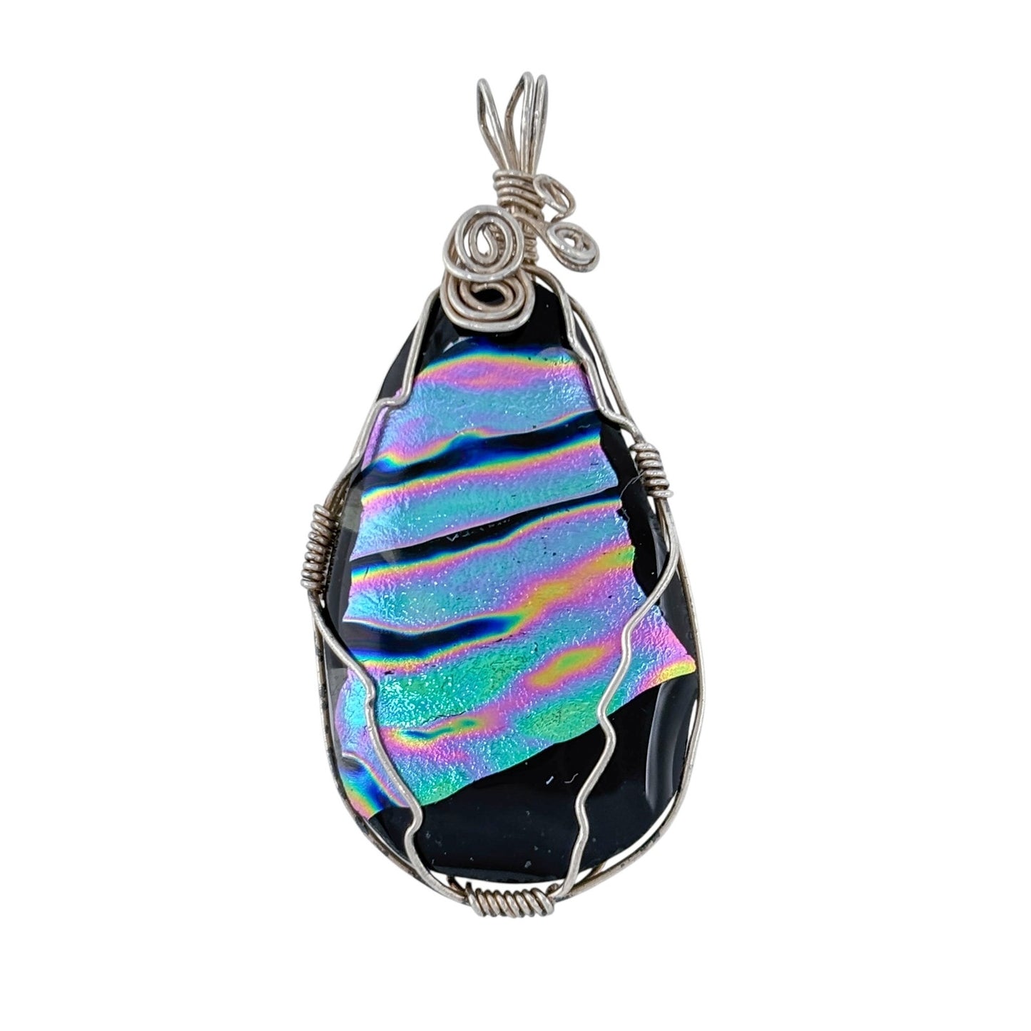 Vintage Sterling Silver 925 Wire Wrapped Dichroic Pendant