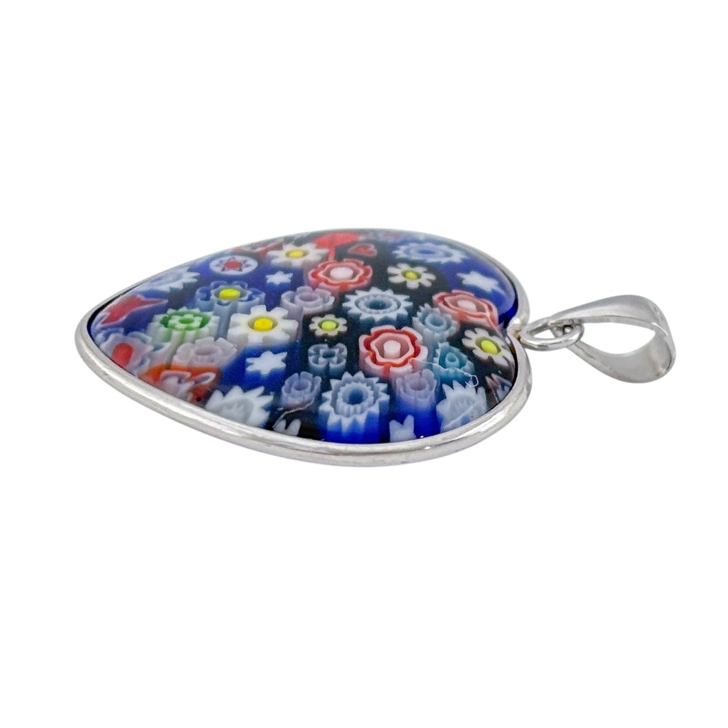 Vintage Sterling Silver 925 Millefiori Heart Pendant
