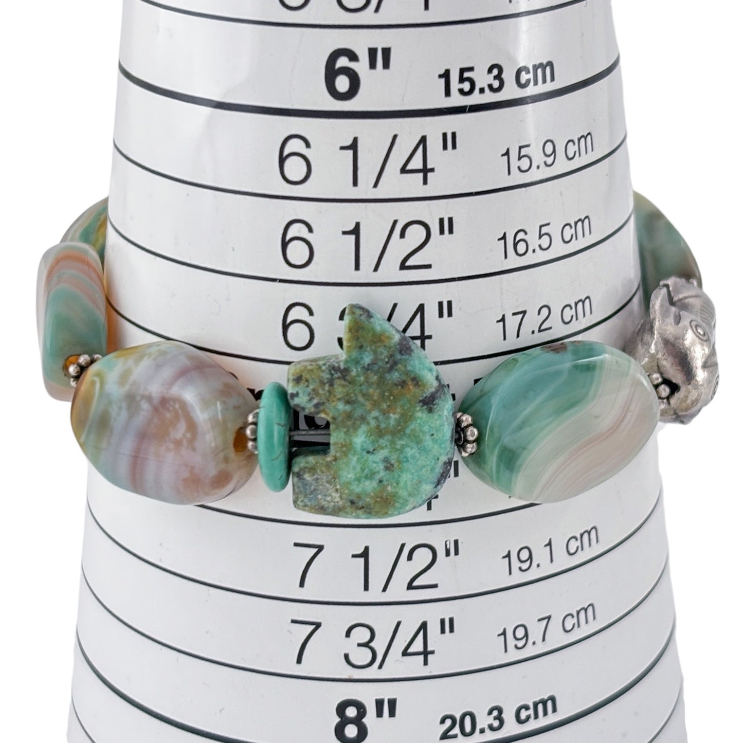 Vintage Sterling Silver 925 Turquoise Bear Frog Fetish Bracelet 7.5"