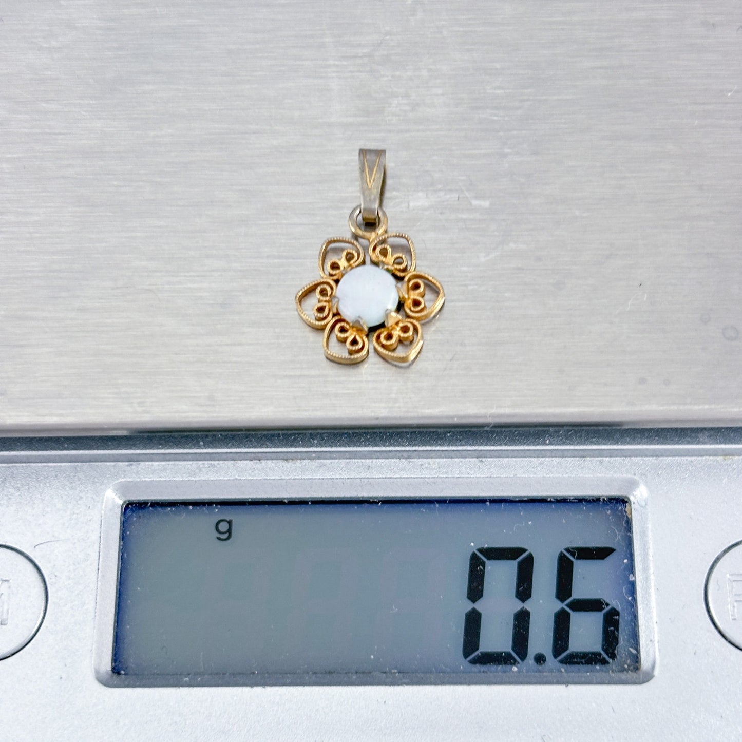 Vintage 14K Gold Filled Opal Flower Pendant