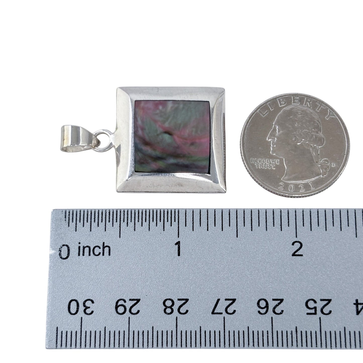 Vintage Sterling Silver 925 Mother of Pearl Square Pendant