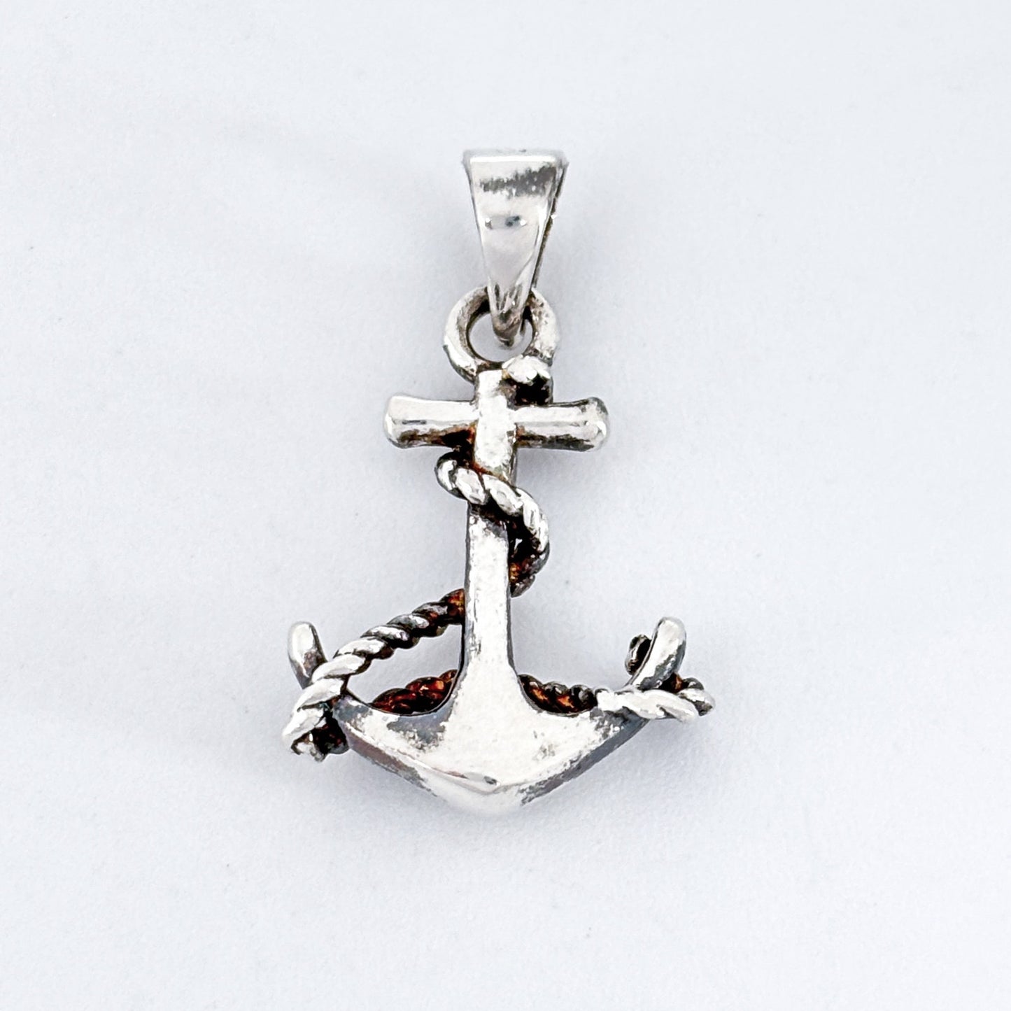 Vintage Sterling Silver 925 Nautical Ship Rope Wrapped Anchor Pendant