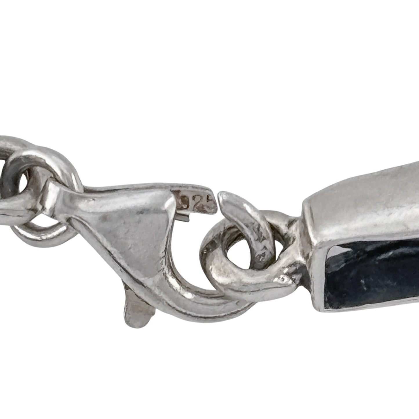 Vintage Sterling Silver 925 Black Onyx Inlay Link Bracelet 7"