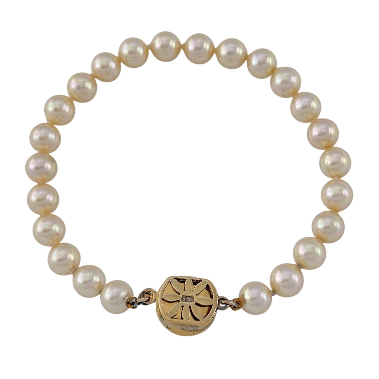 Vintage Gold-Tone Sterling Silver 925 Pearl Bracelet 7"