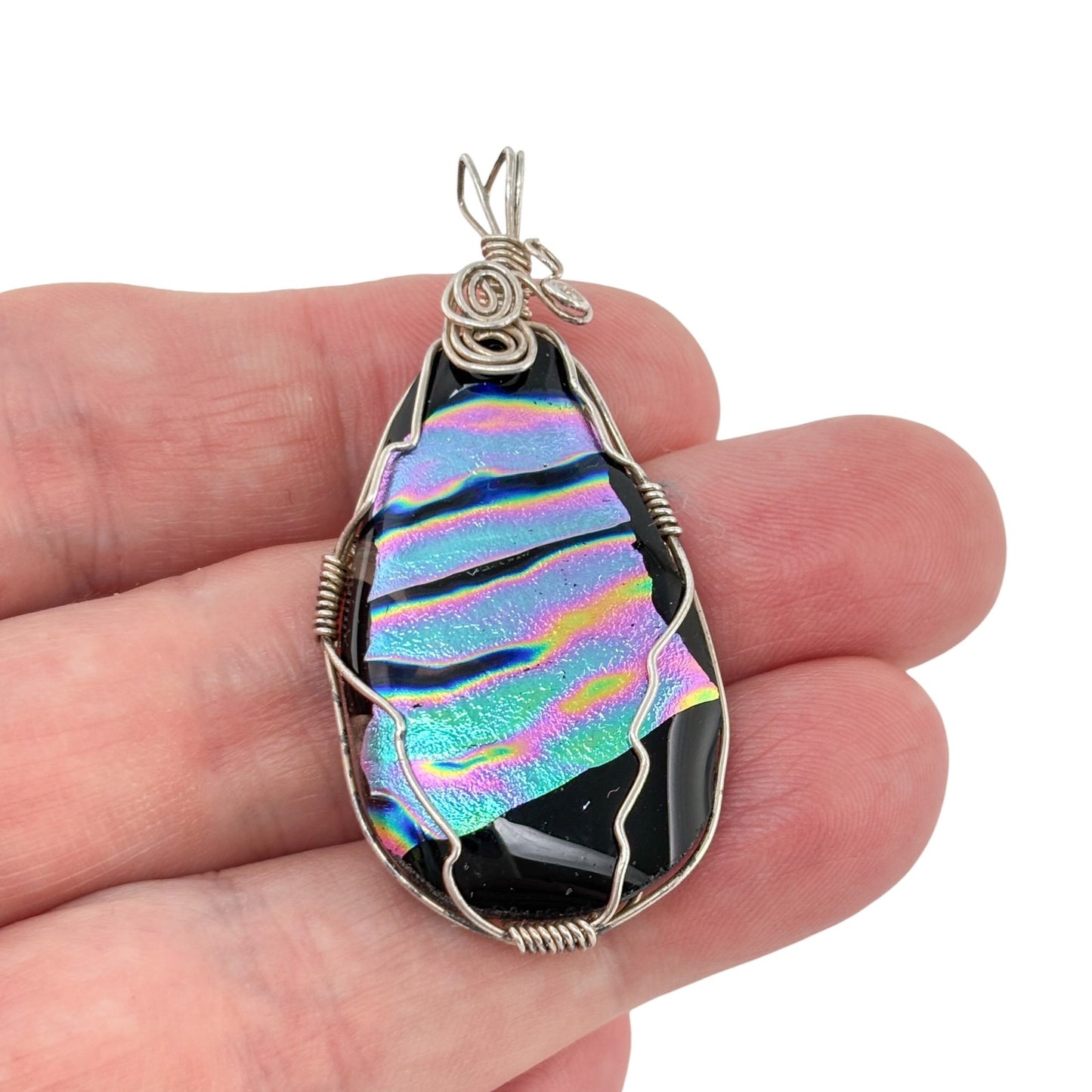 Vintage Sterling Silver 925 Wire Wrapped Dichroic Pendant