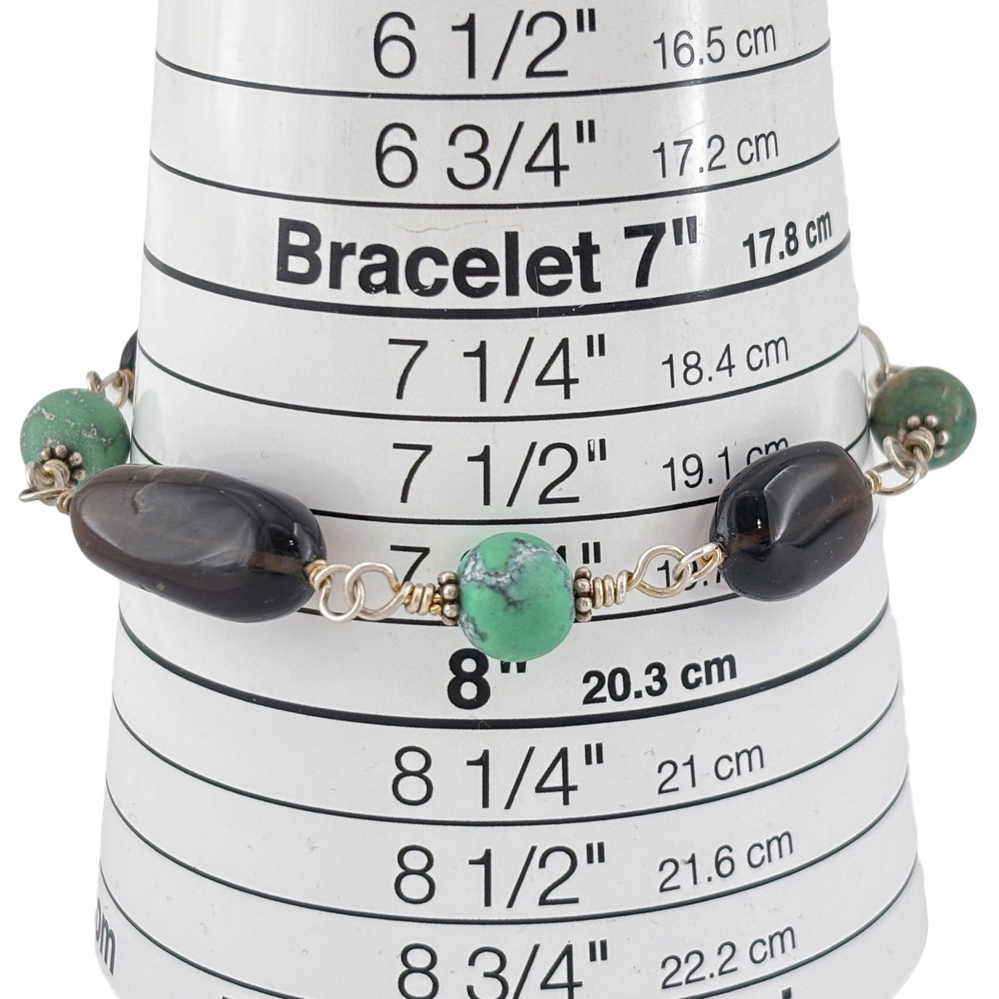 Vintage Sterling Silver 925 Turquoise Smoky Quartz Bracelet 7.5"-8.5"