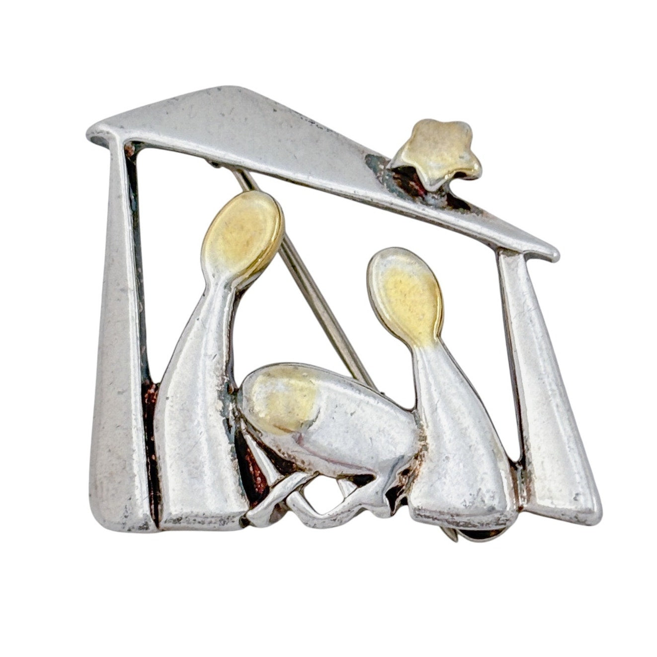 Vintage Sterling Silver 925 Nativity Brooch
