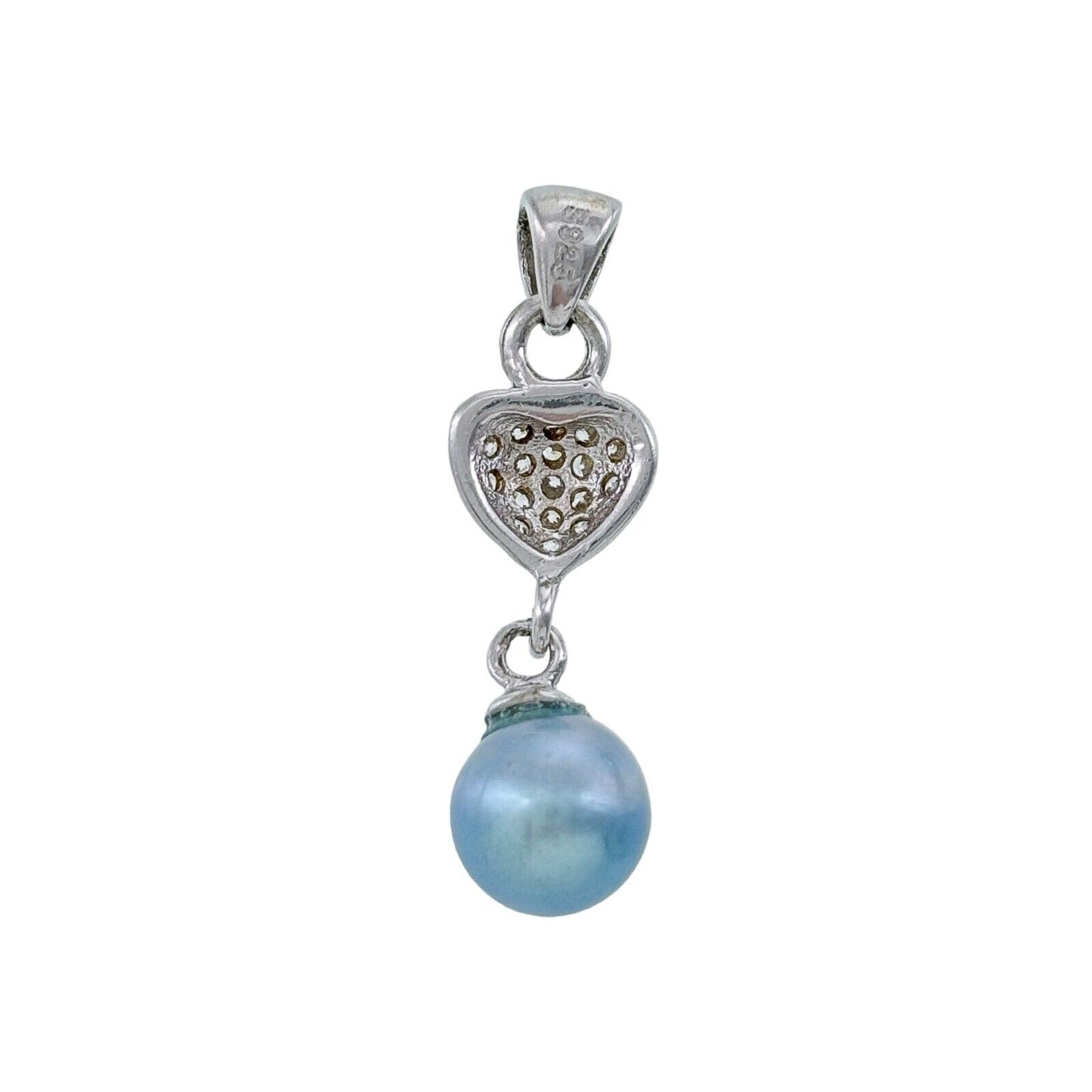 Vintage Sterling Silver 925 Blue Pearl Cubic Zirconia Pendant