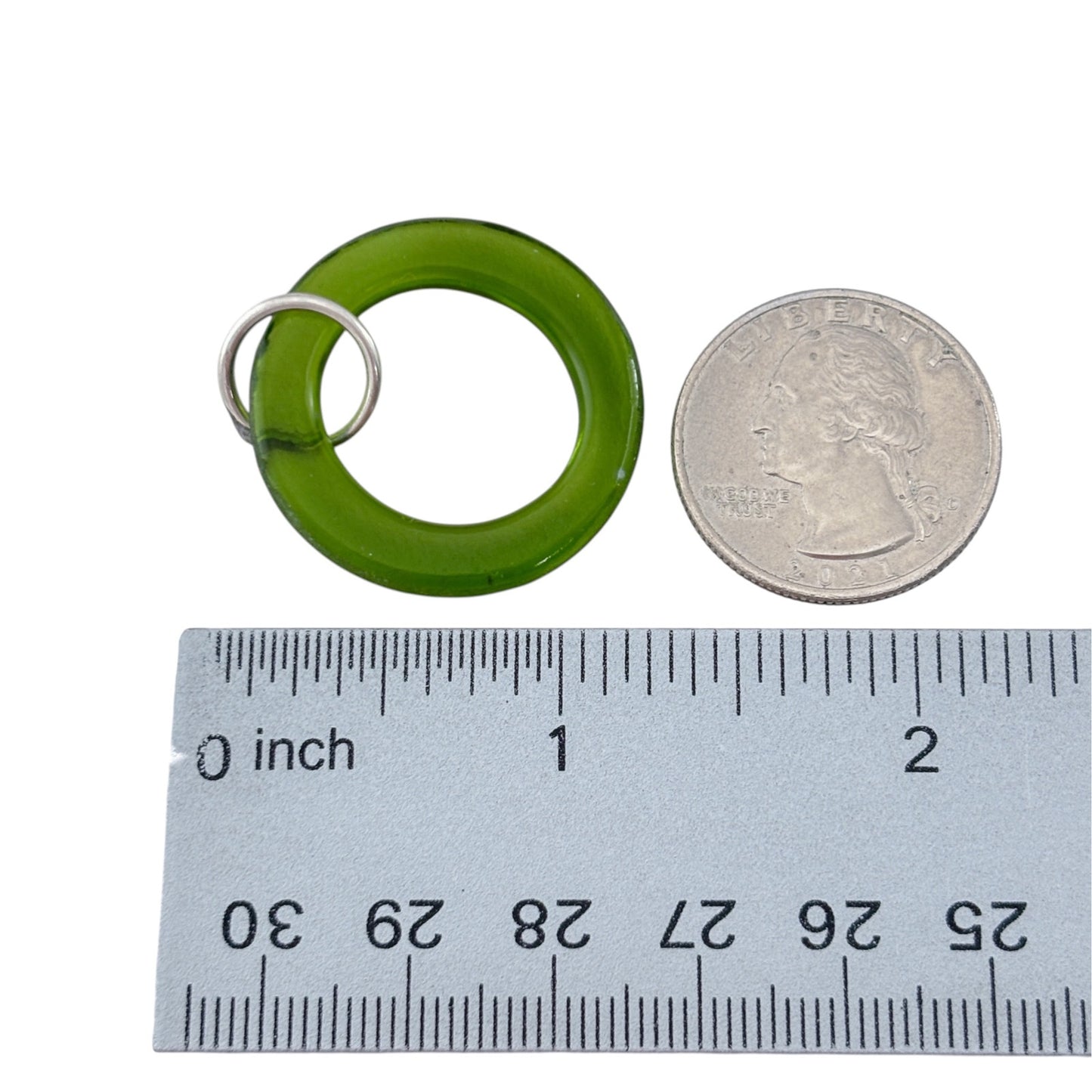 Vintage Green Plastic Ring Pendant with Silver Tone Bail
