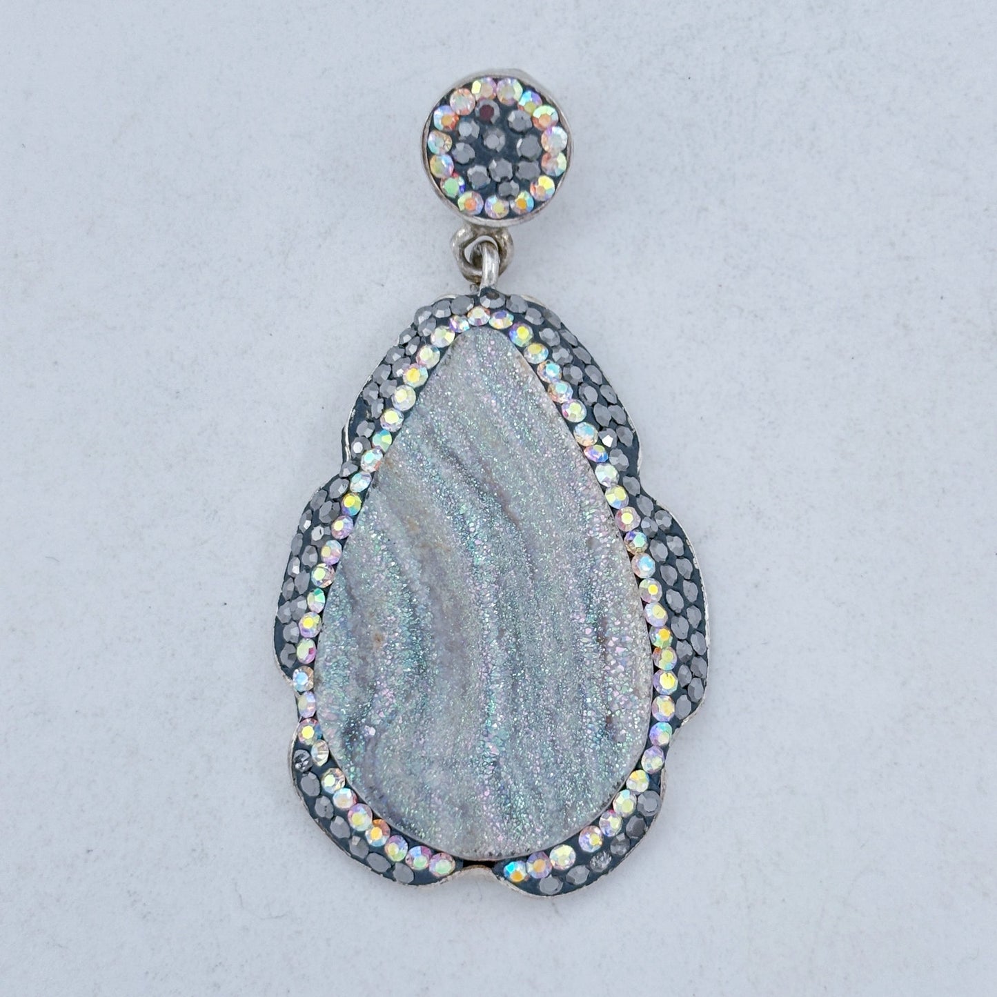 Vintage Sterling Silver 925 Druzy Quartz Crystal Pendant