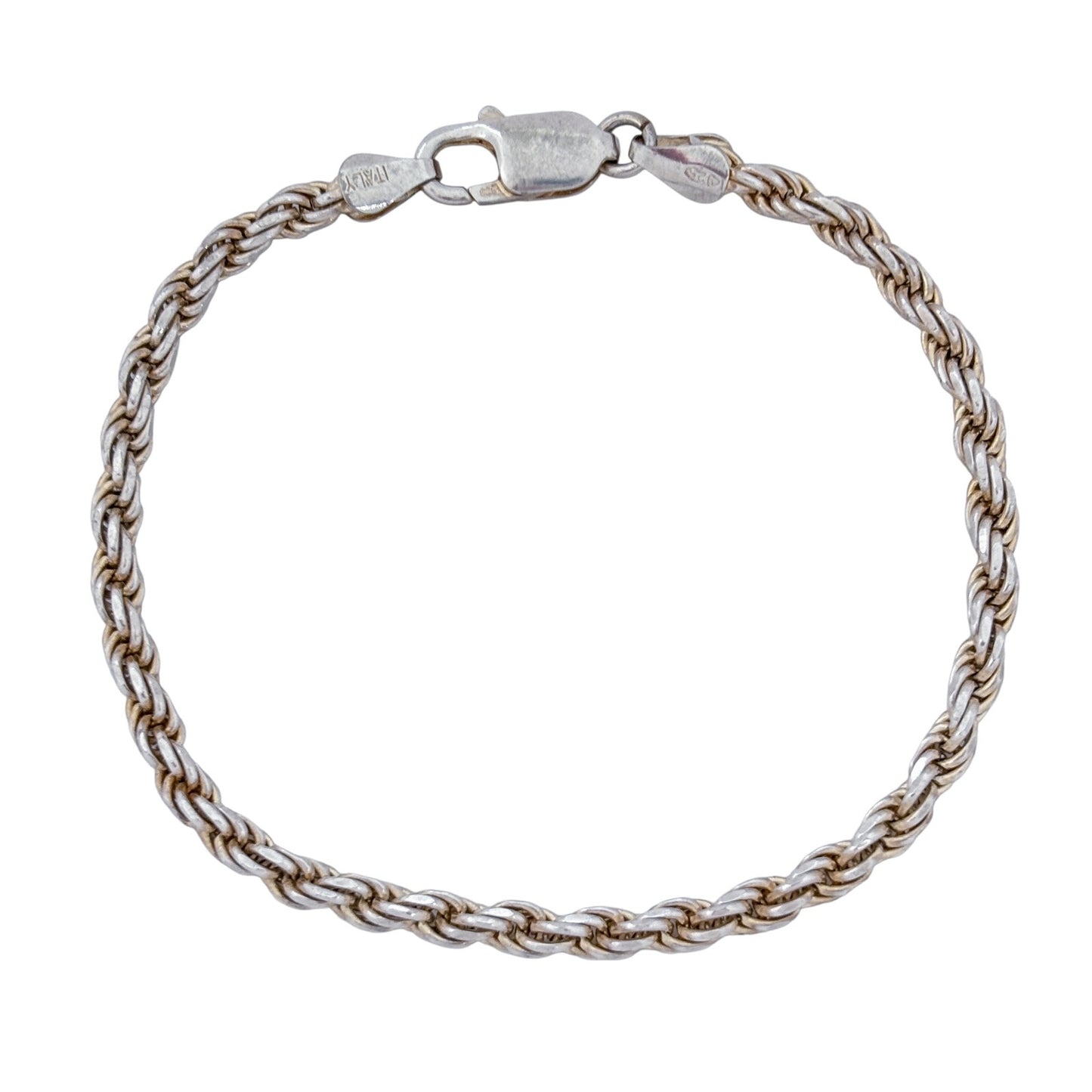 Vintage Italy Sterling Silver 925 Rope Twist Chain Bracelet 8"