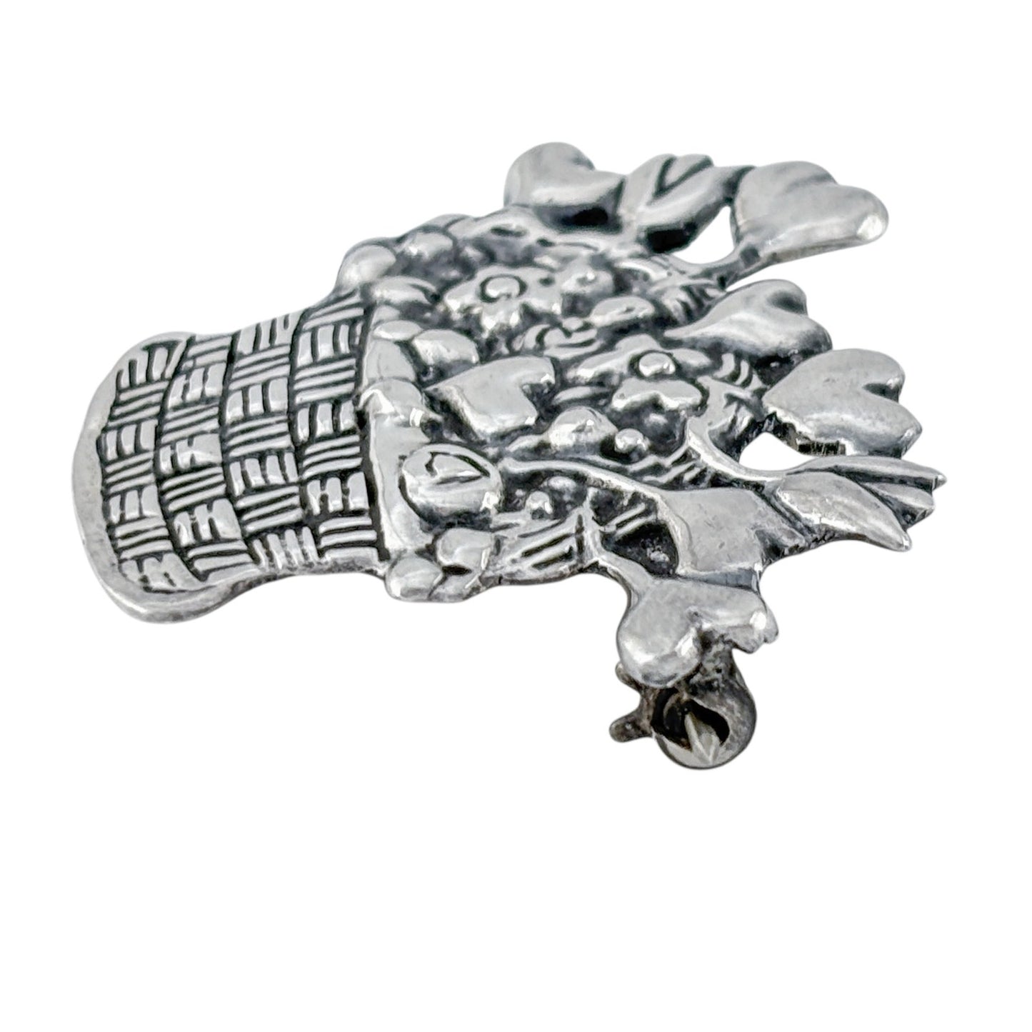 Vintage Sterling Silver 925 Mary Engelbreit Heart Flower Basket Brooch