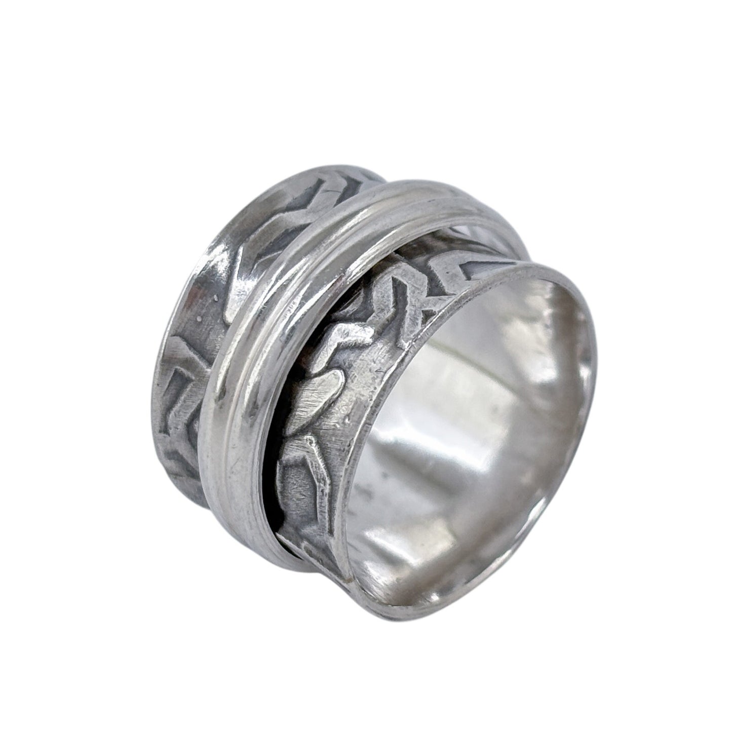 Vintage Sterling Silver 925 Etched Pattern Spinner Ring Size 5.5