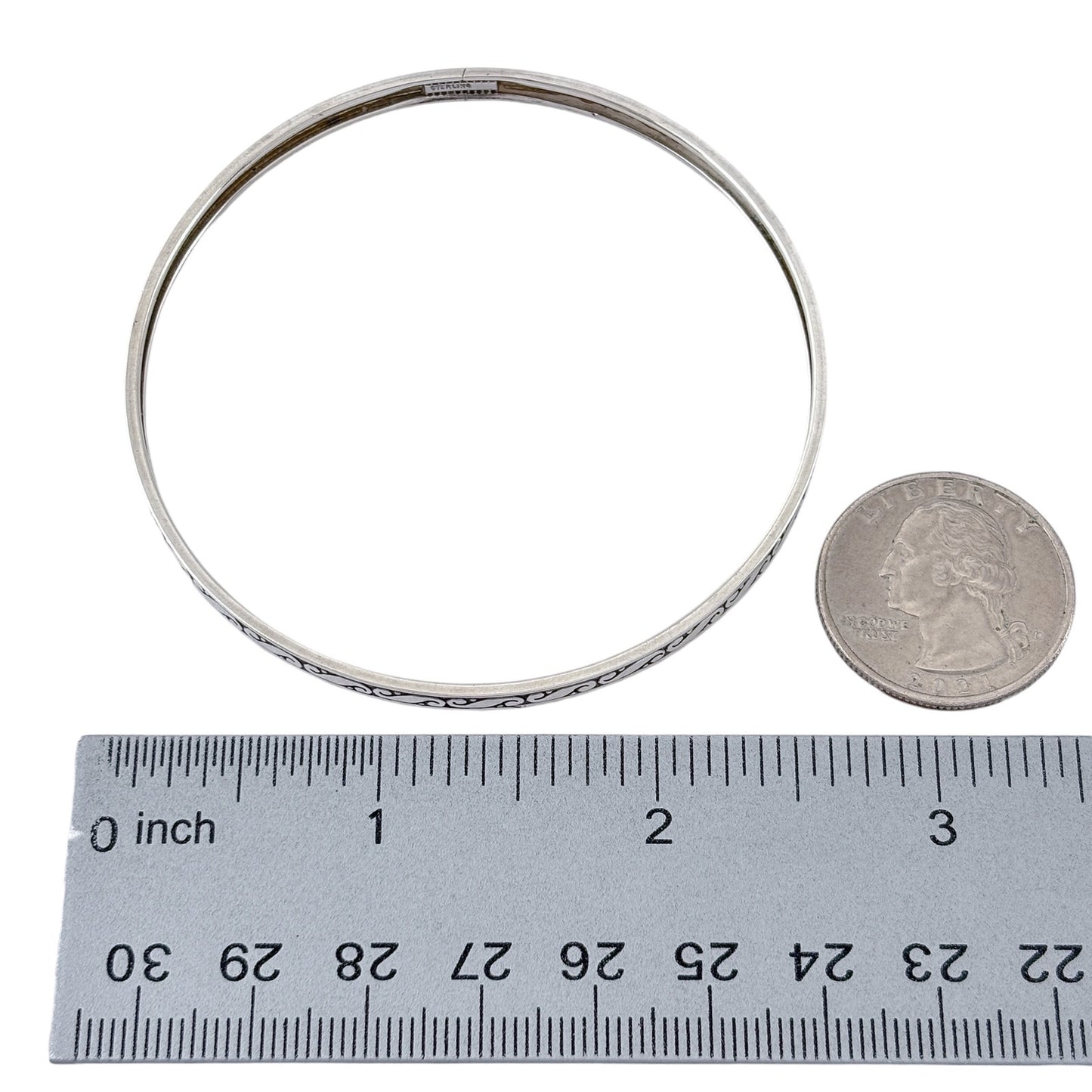 Vintage Sterling Silver 925 Scroll Bangle Bracelet 8"