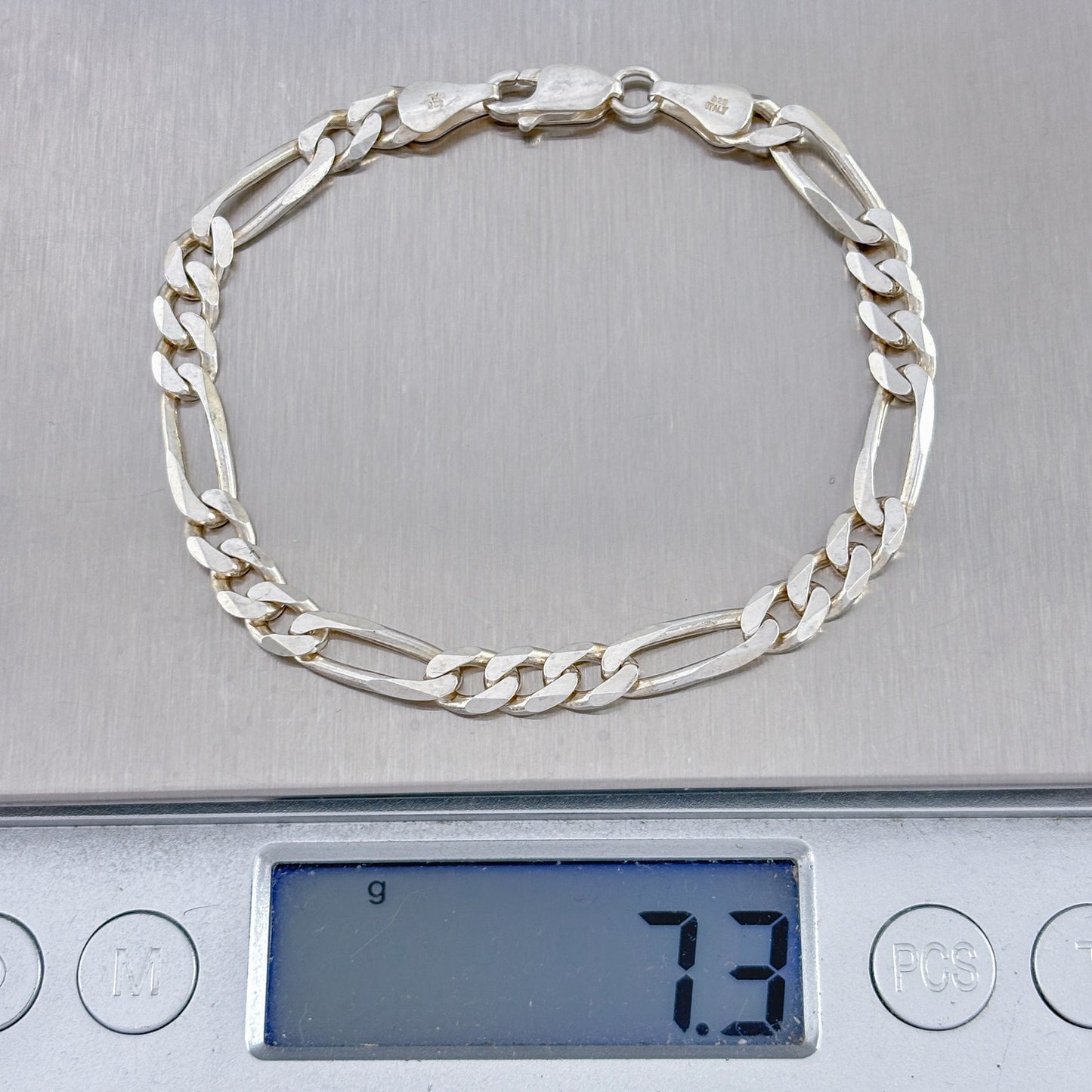 Vintage Italy Sterling Silver 925 Figaro Chain Bracelet 6.75"