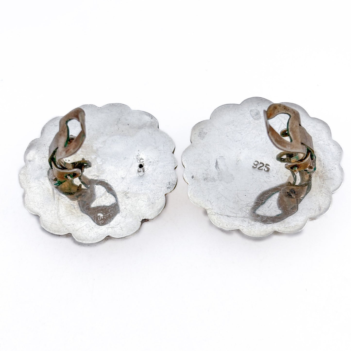 Vintage Sterling Silver 925 Ribbed Dome Clip On Earrings