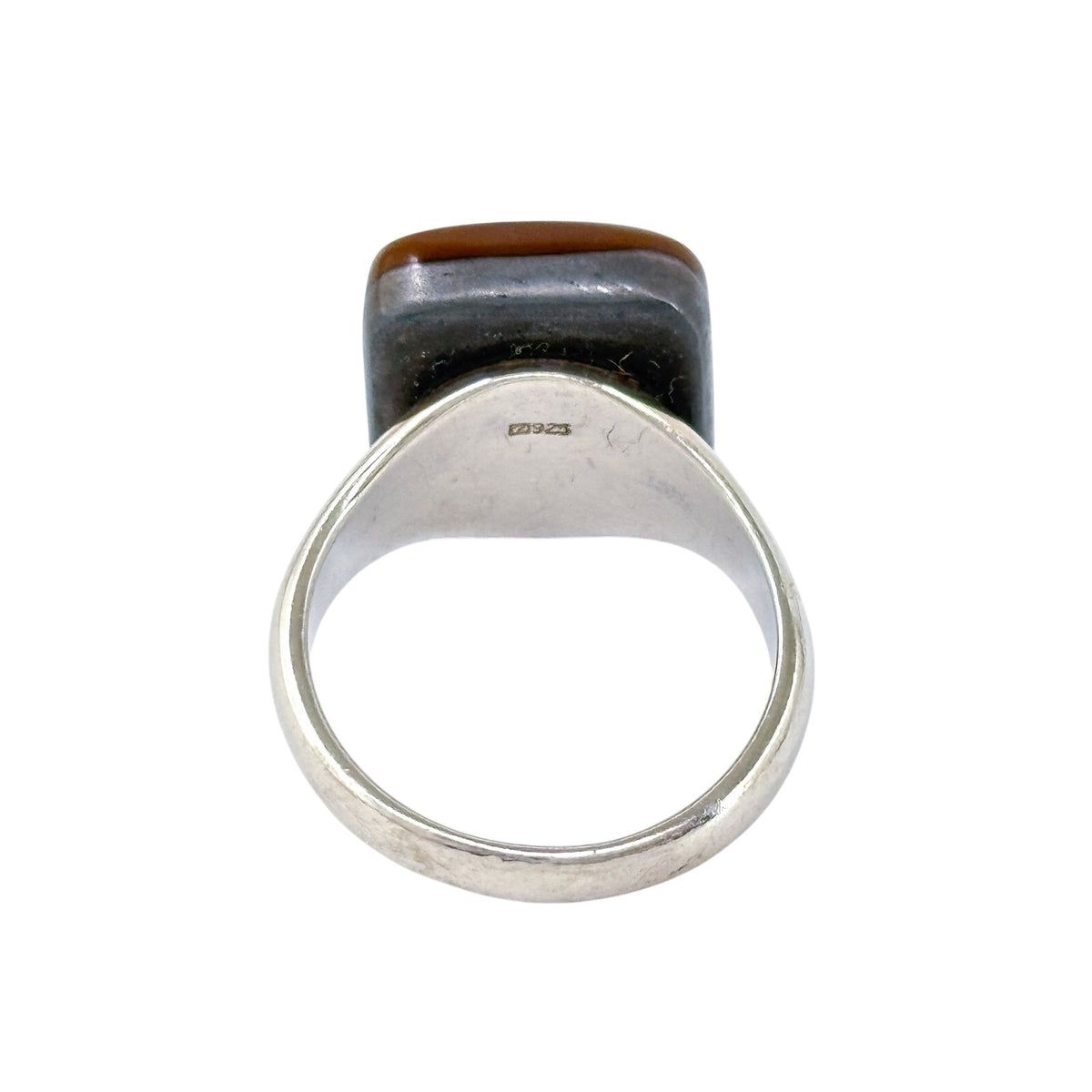 Vintage Sterling Silver 925 Blue Brown Fused Glass Ring Size 7