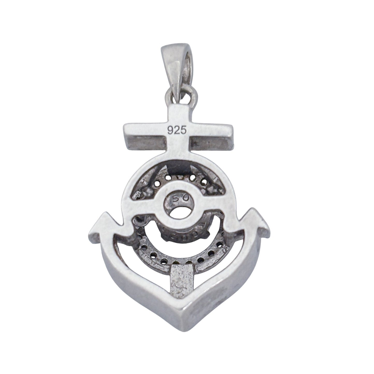 Vintage Sterling Silver 925 Dancing Cubic Zirconia Anchor Pendant