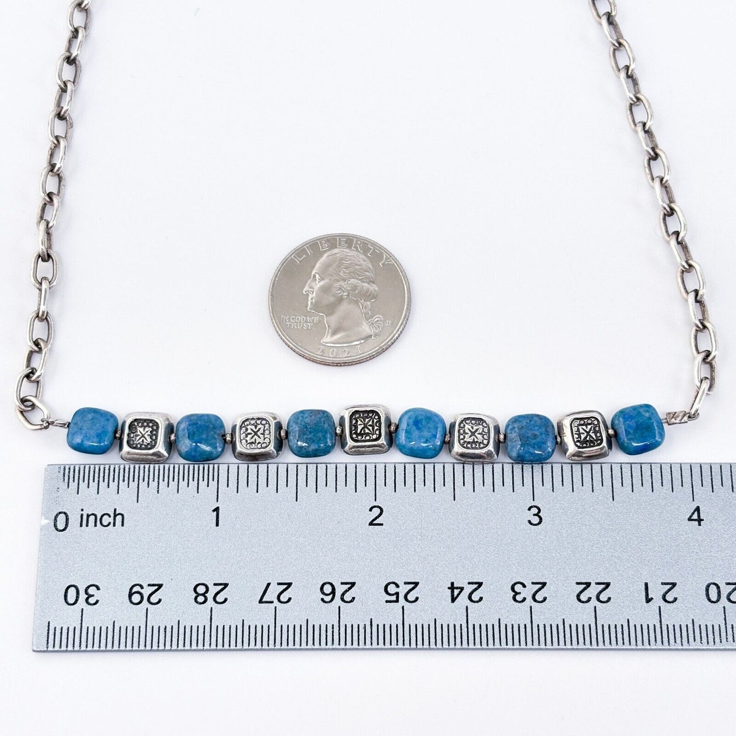 Vintage Silver-Tone Sodalite Beaded Necklace 18.5"