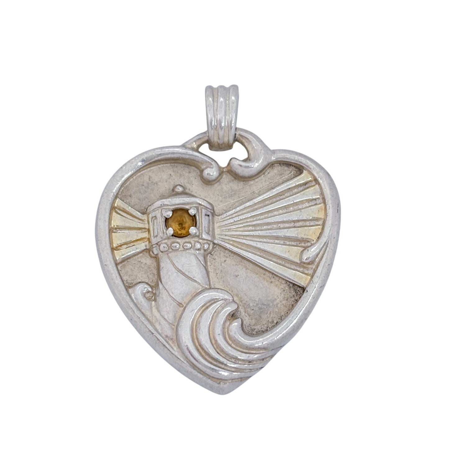 Vintage Gorham Sterling Silver 925 Citrine Lighthouse Heart Pendant