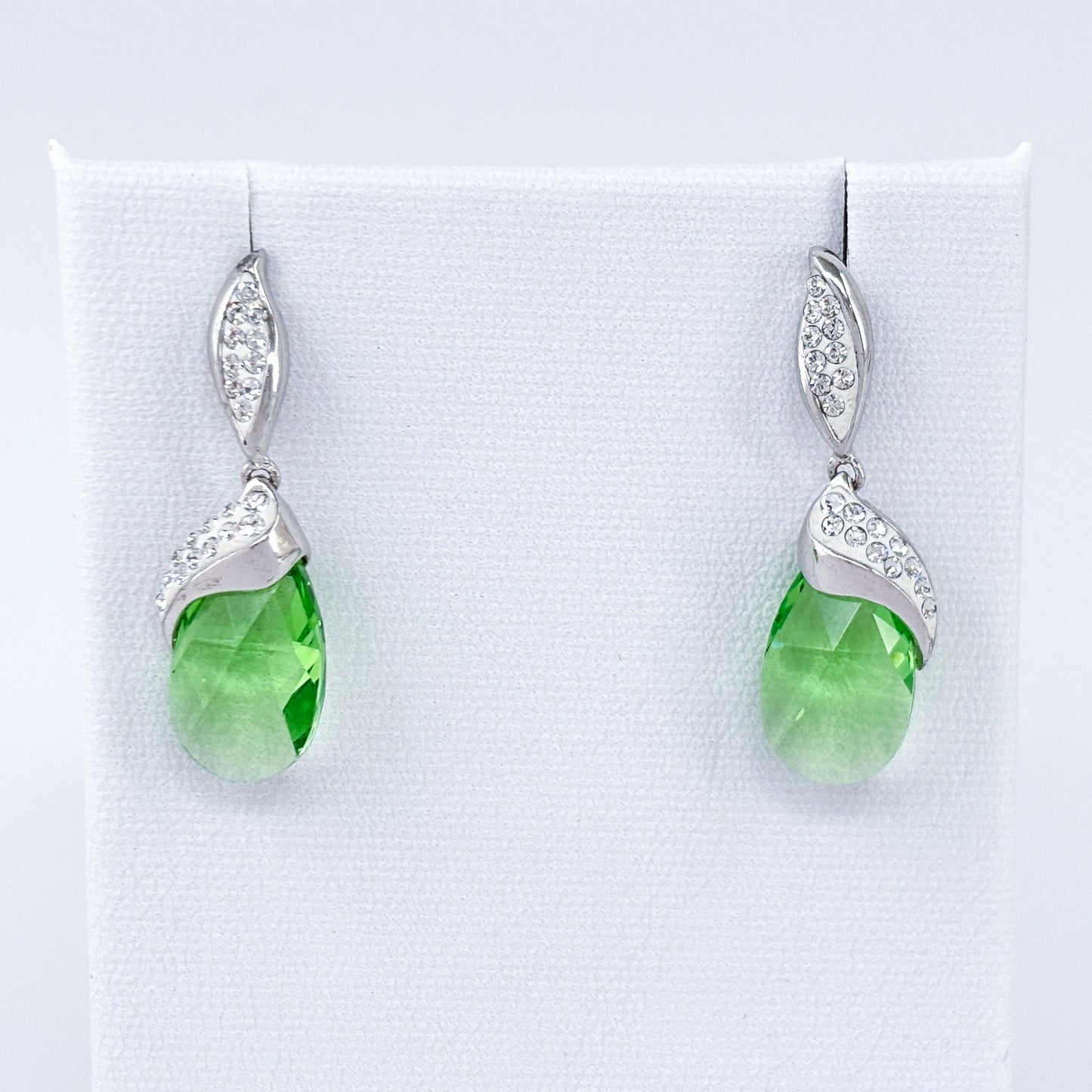 Vintage Sterling Silver Green Cubic Zirconia Drop Earrings