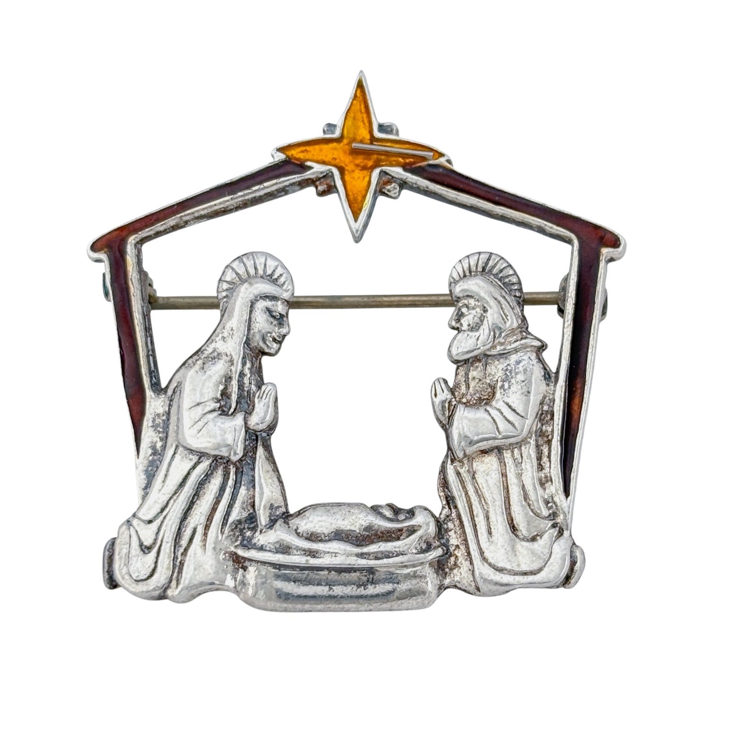 Vintage Sterling Silver 925 Nativity Brooch