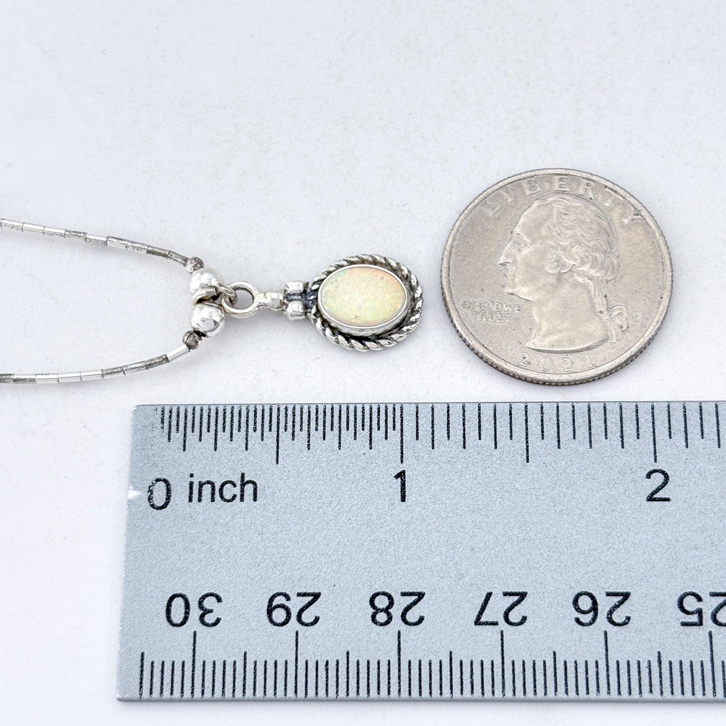 Vintage Sterling Liquid Silver 925 Mother of Pearl Pendant Necklace 16"