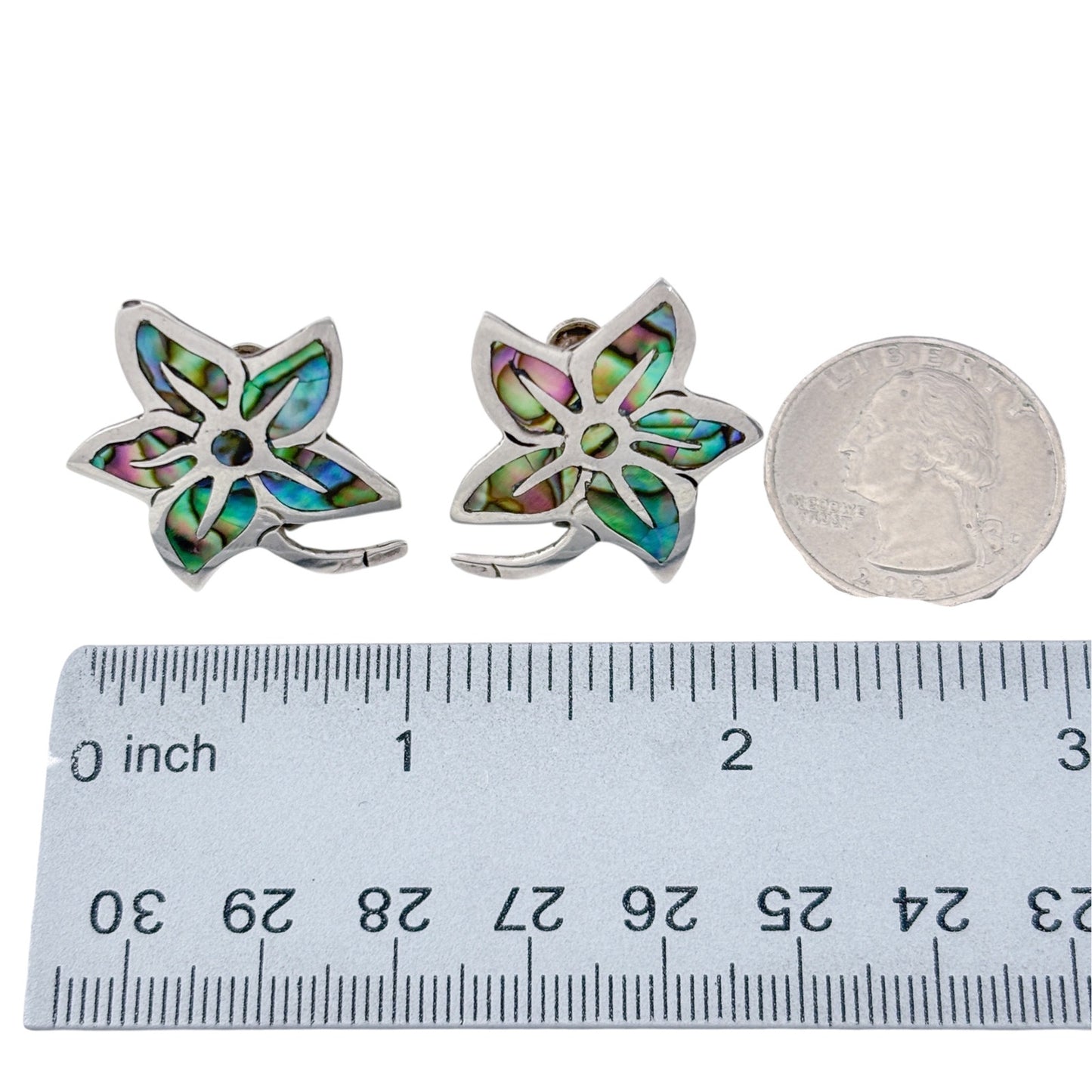 Vintage Mexico Taxco Sterling Silver 925 Abalone Flower Screwback Earrings