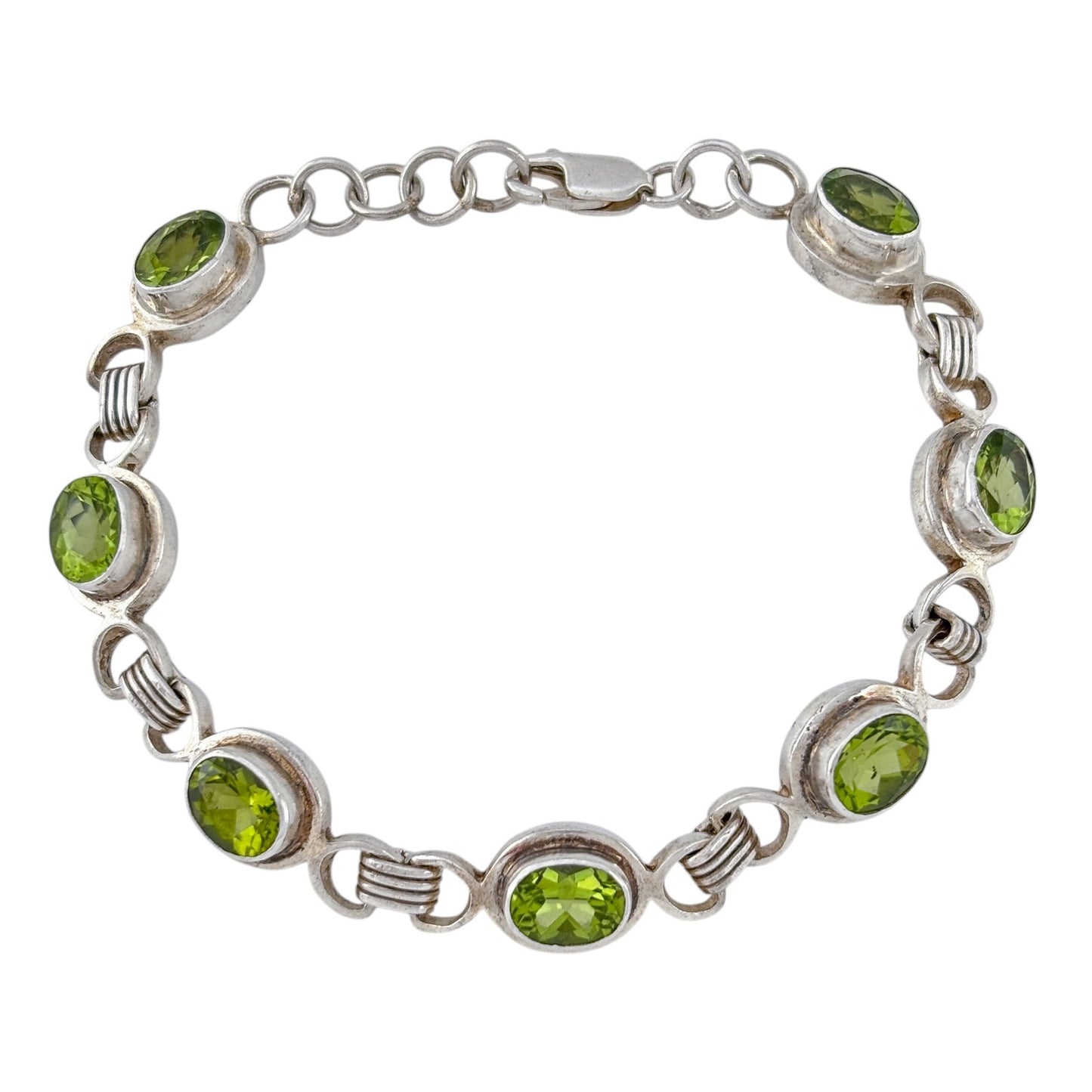 Vintage Sterling Silver 925 Preridot Link Bracelet 7"-7.5"
