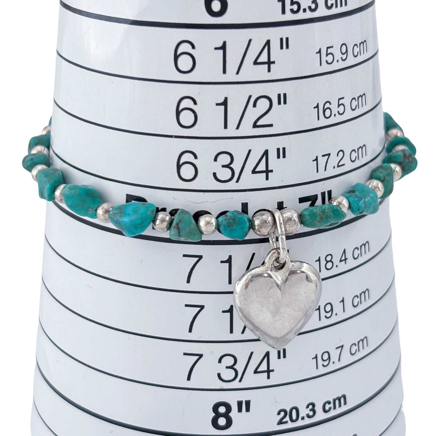 Vintage Sterling Silver 925 Turquoise Heart Bracelet 7"