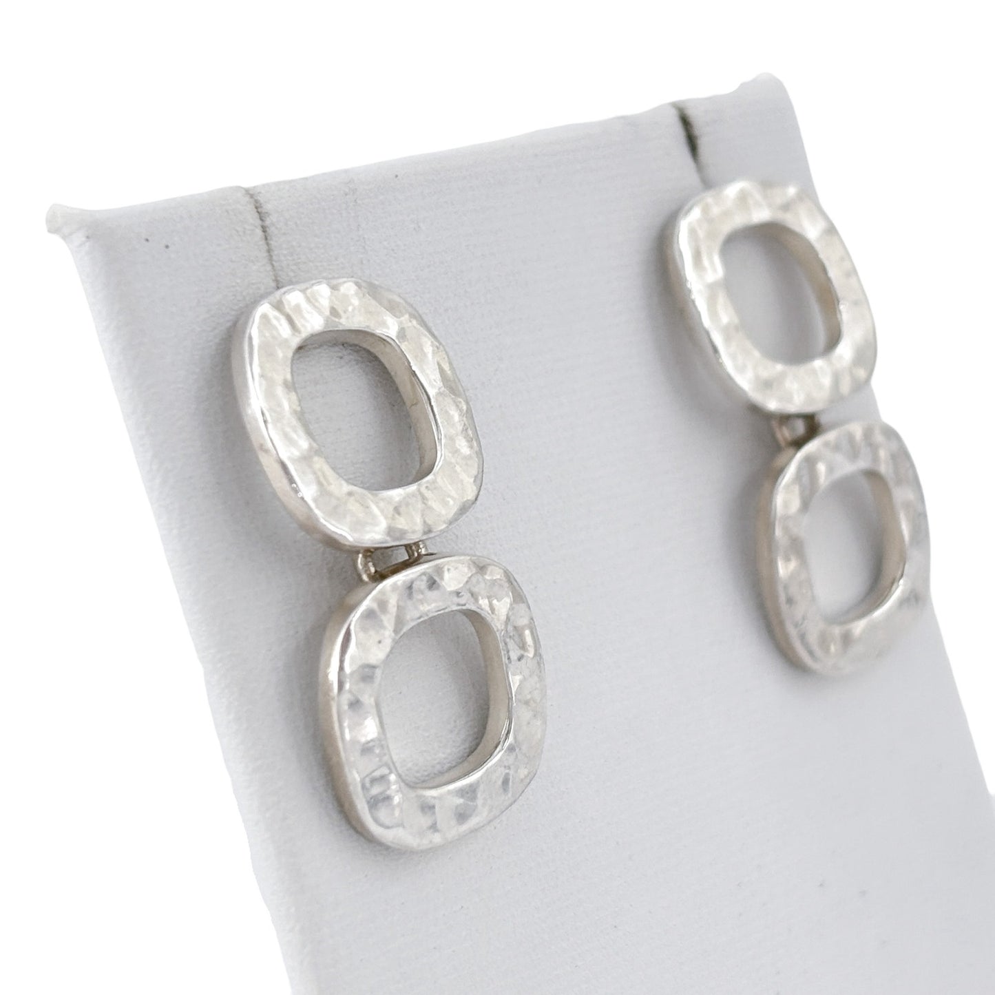 Vintage Sterling Silver 925 Hammered Double Square Earrings