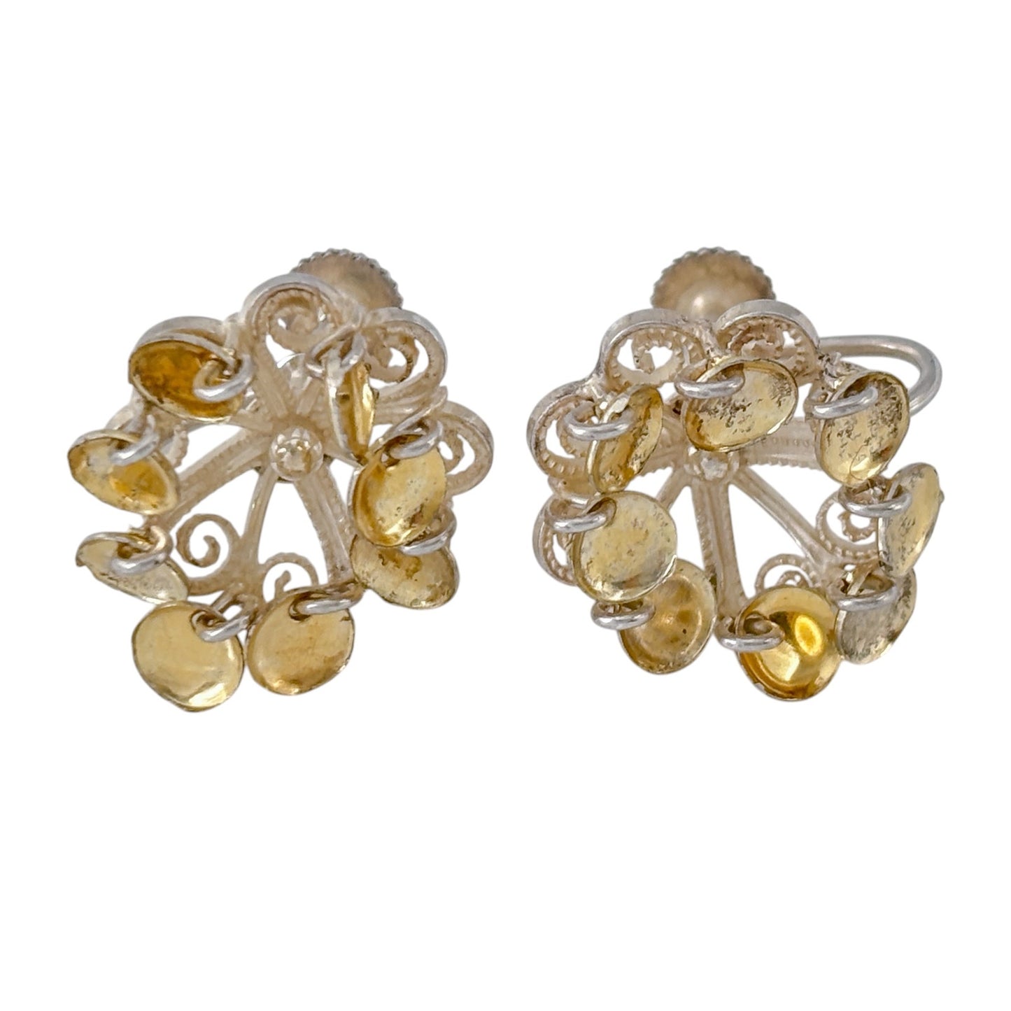 Vintage Silver 830 Gold Tone Disc Dangle Screwback Earrings