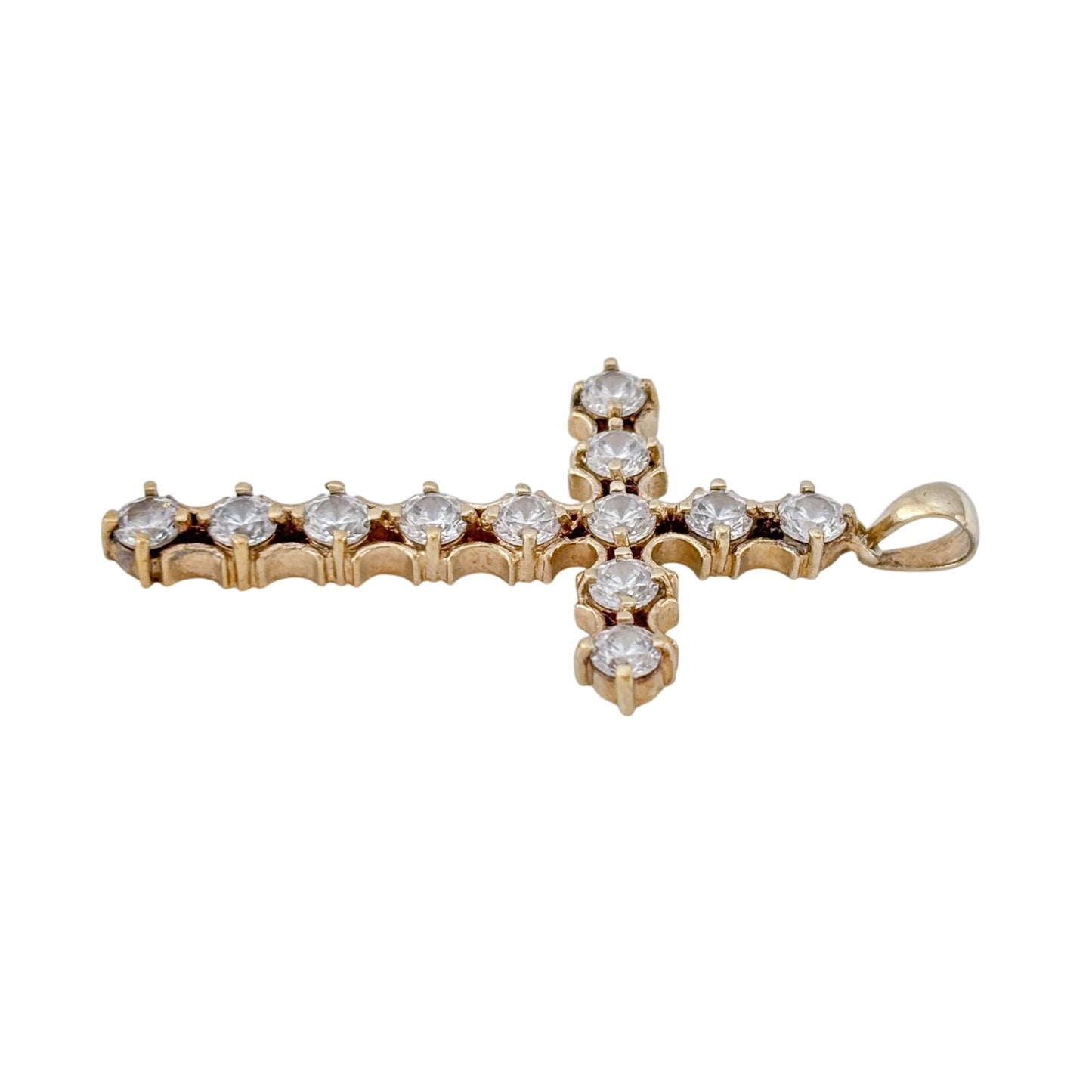 Vintage Gold-Tone Sterling Silver 925 Cubic Zirconia Cross Pendant