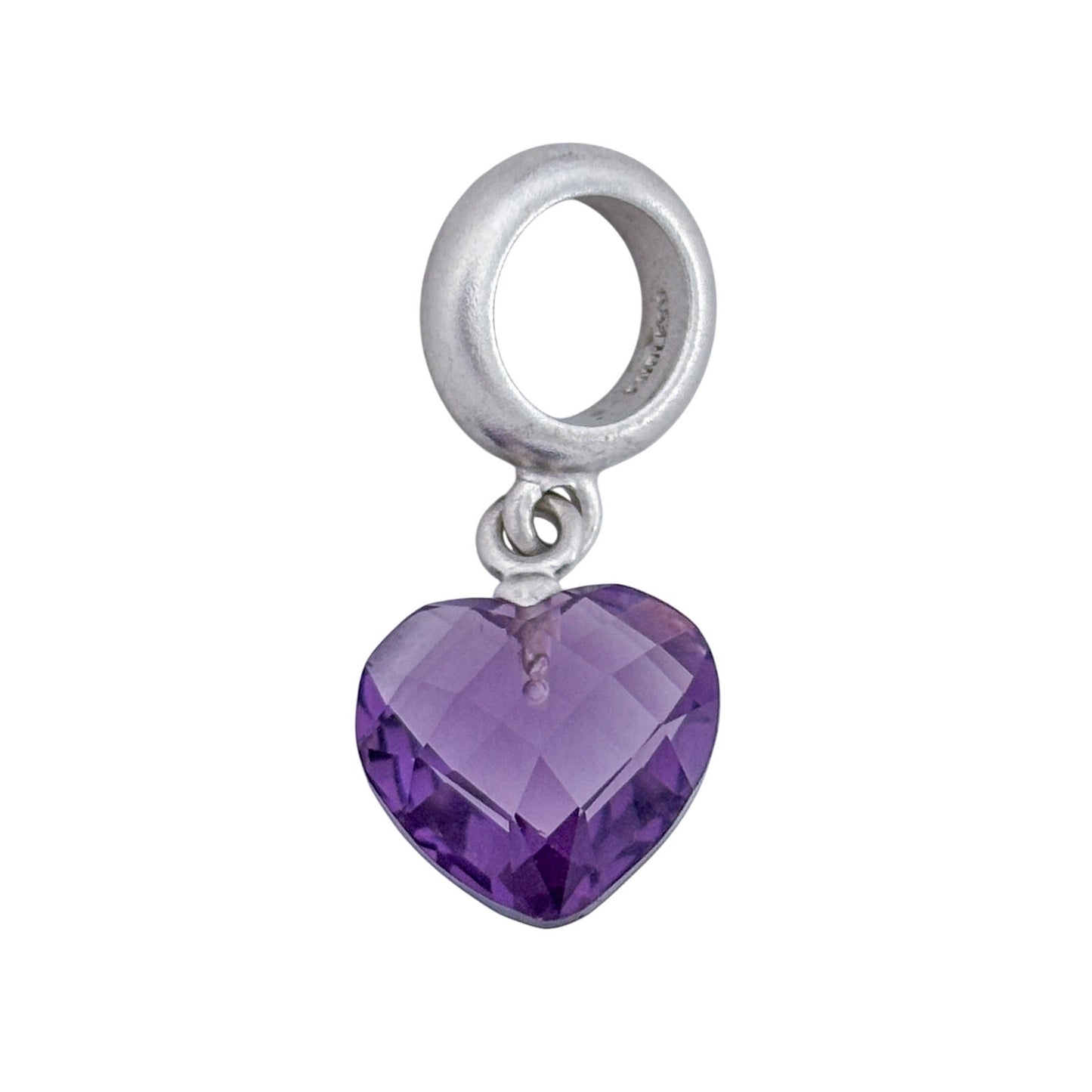 Vintage Sterling Silver 925 Purple Crystal Heart Slide Bracelet Charm