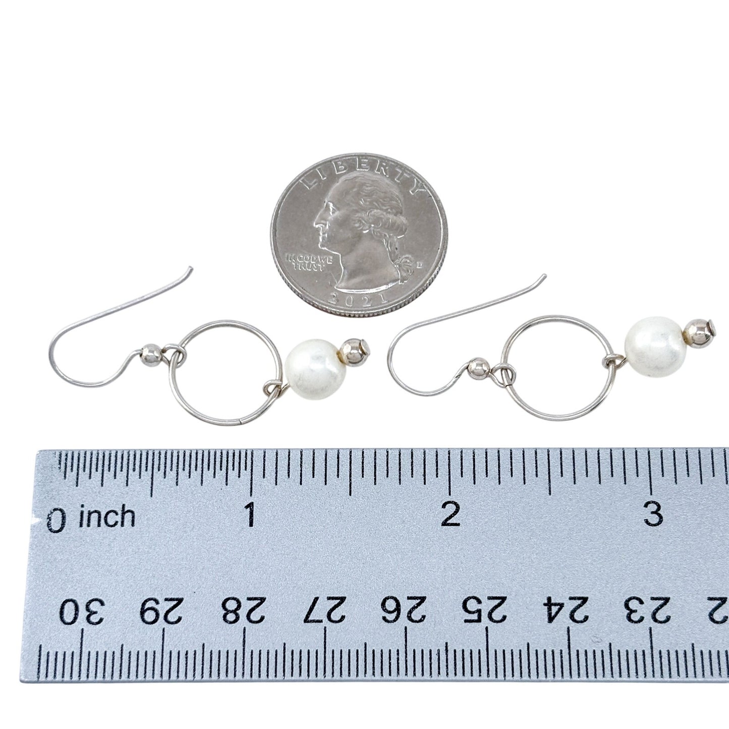 Estate Sterling Silver 925 White Pearl Hoop Earrings