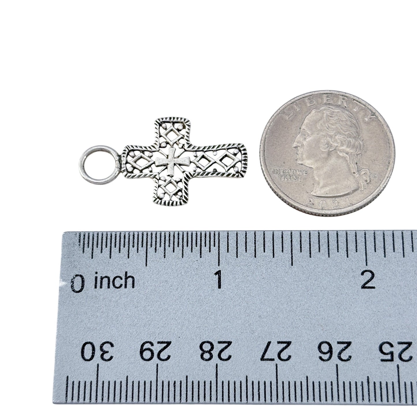 Vintage Sterling Silver 925 Ornate Filigree Cross Pendant