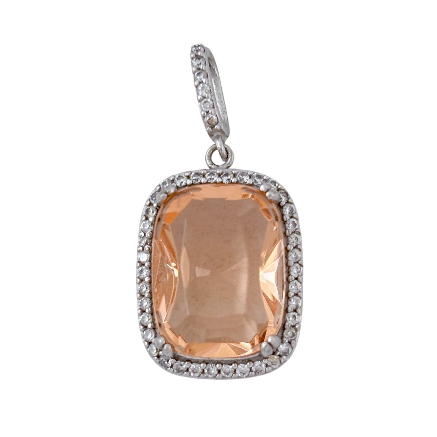 Vintage Sterling Silver 925 Peach Cubic Zirconia Pendant