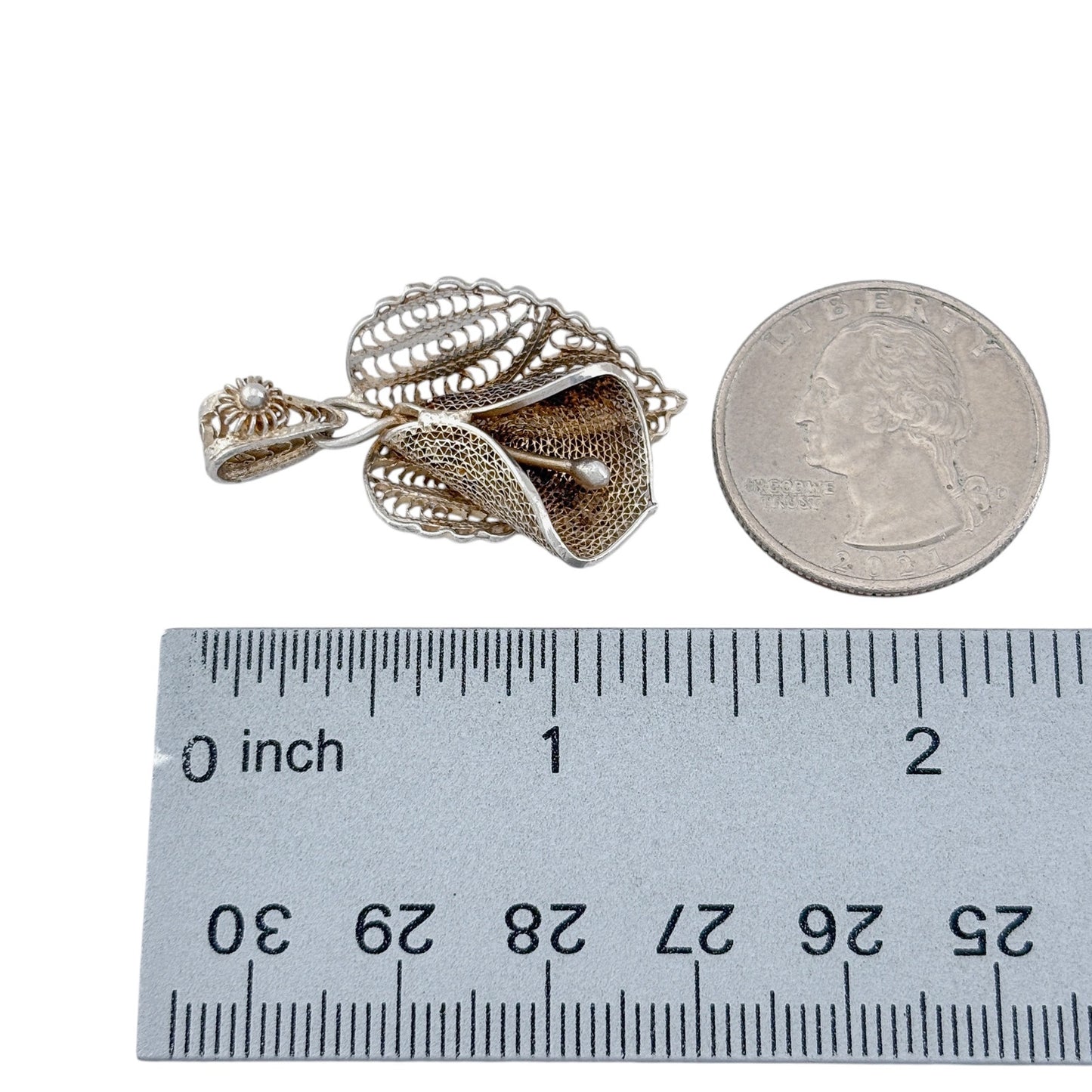 Vintage Sterling Silver 925 Filigree Floral Pendant