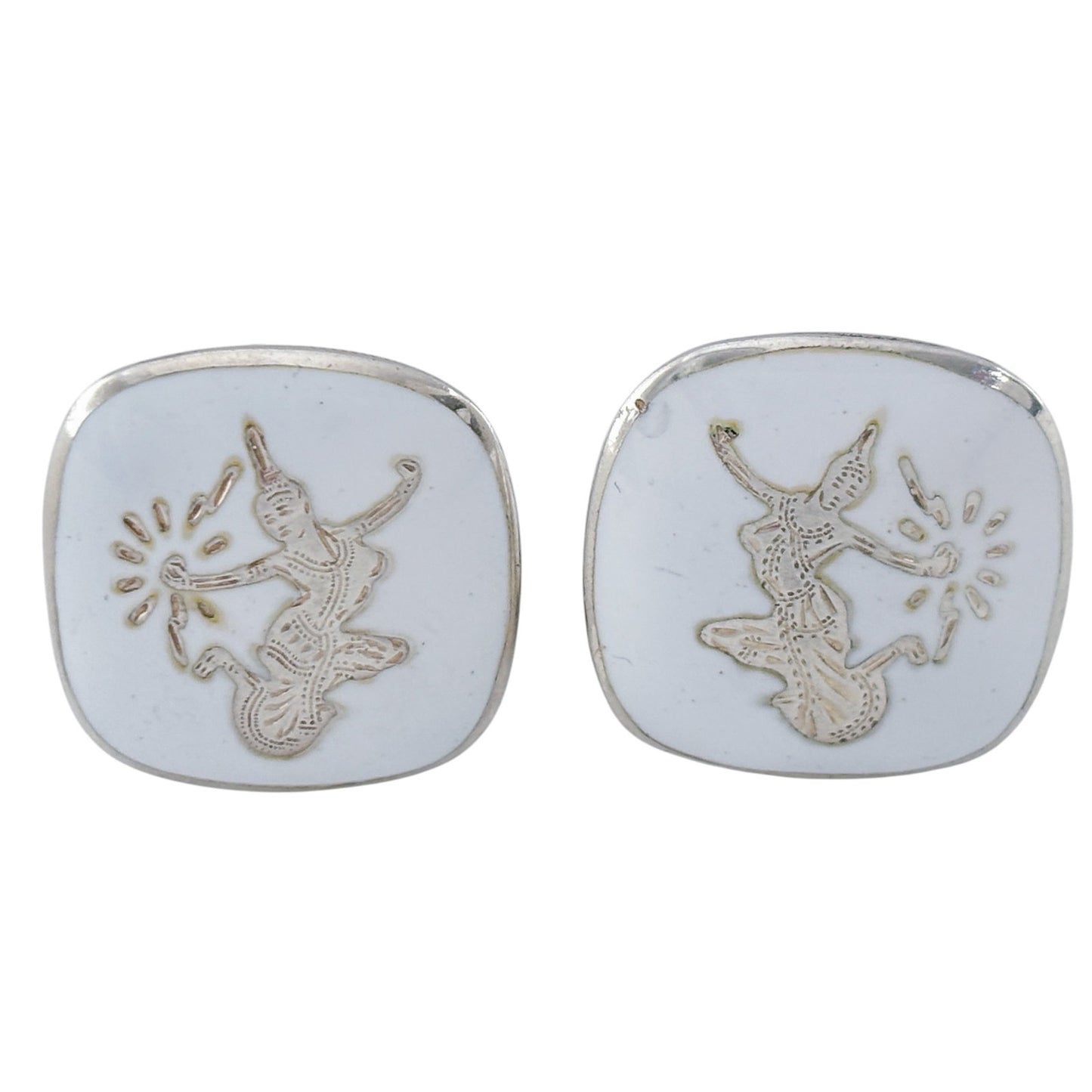 Vintage Sterling Silver 925 White Enamel Dancer Clip-On Earrings