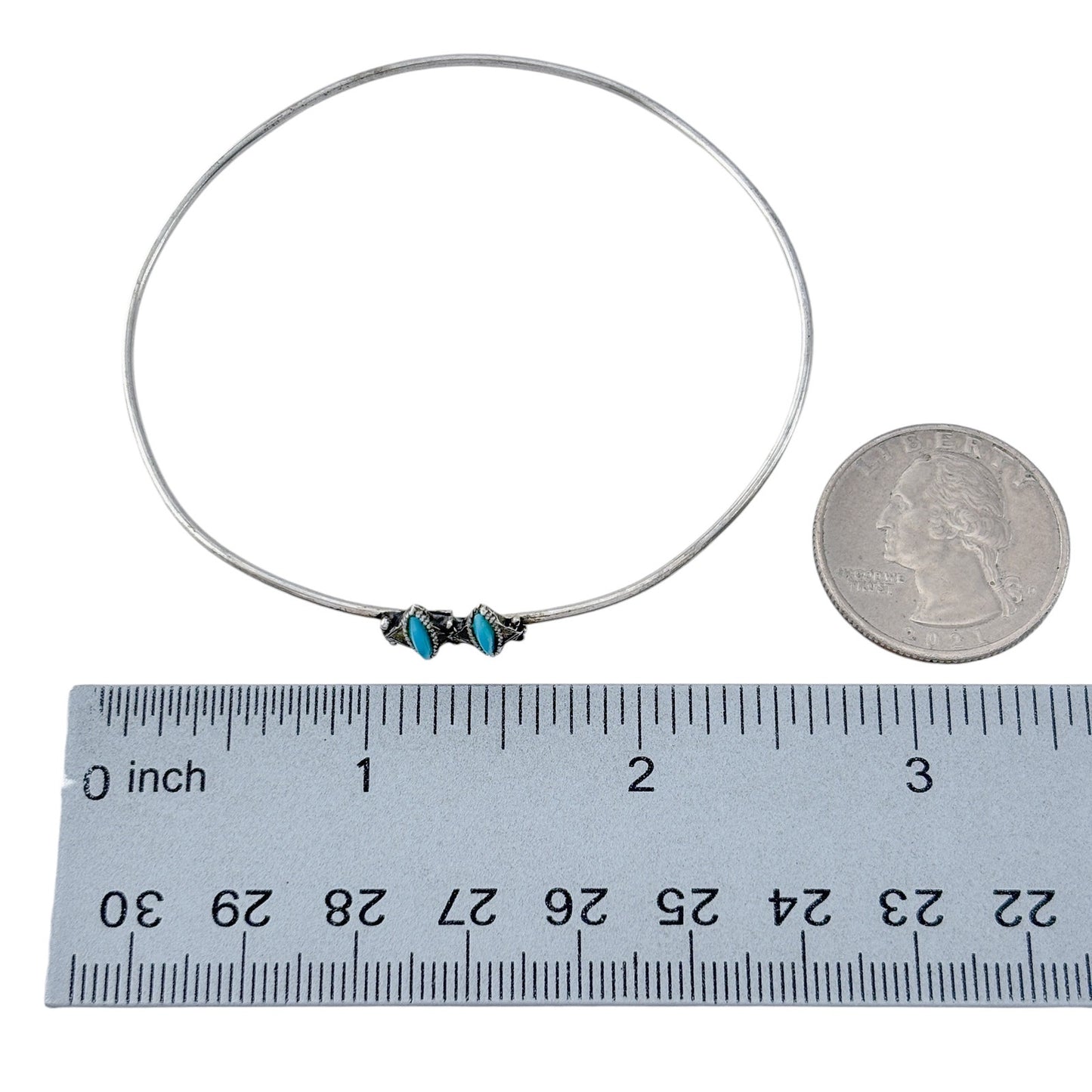 Vintage Sterling Silver 925 Turquoise Bangle Bracelet 7.75"