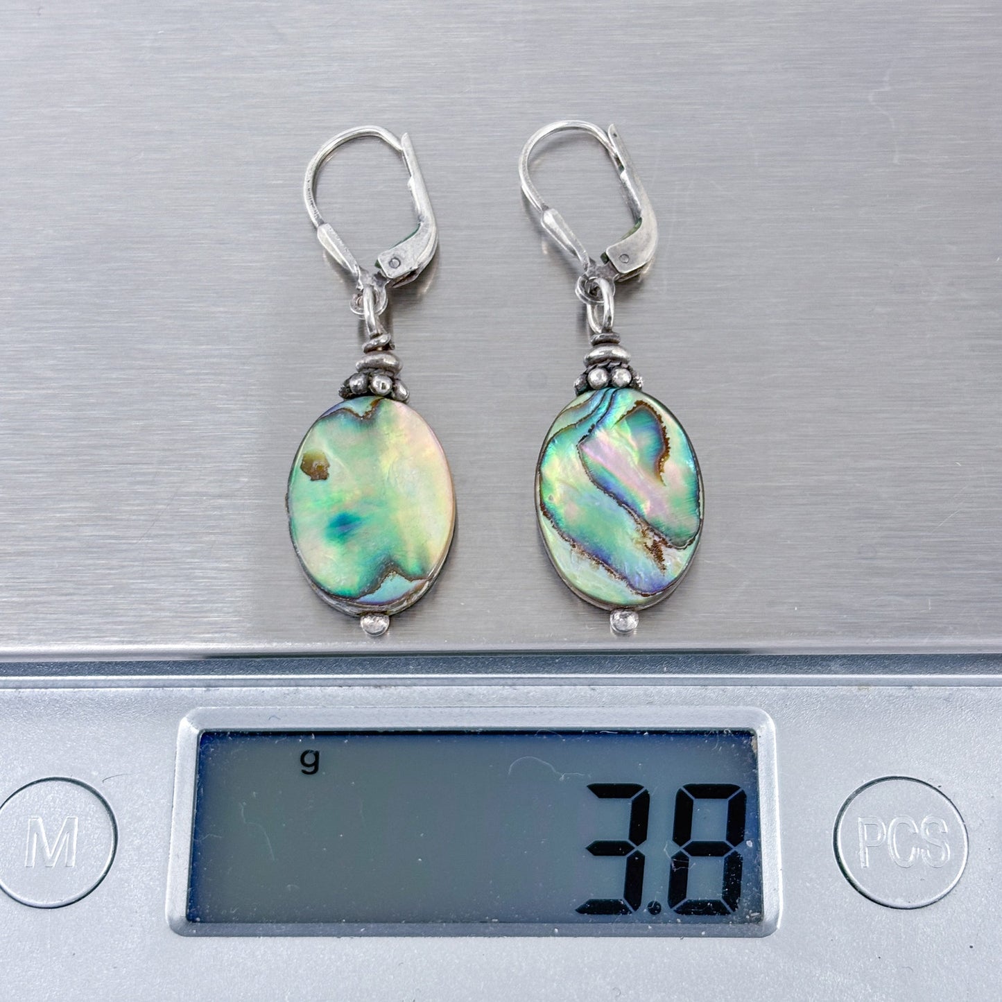Estate Sterling Silver 925 Abalone Shell Dangle Earrings