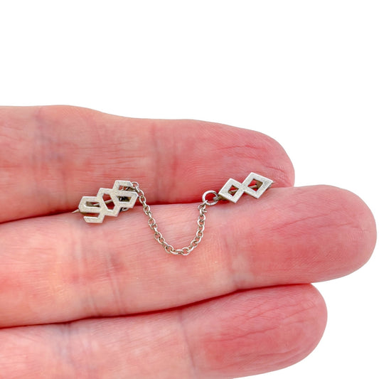 Vintage Sterling Silver SOS Geometric Dual Pin with Chain