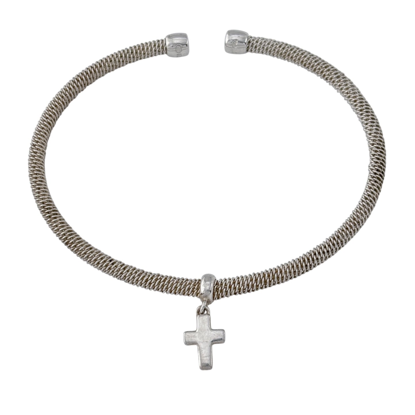 Vintage Tiffany & Co Sterling Silver 925 Flexible Mesh Cross Charm Bracelet 6.5"