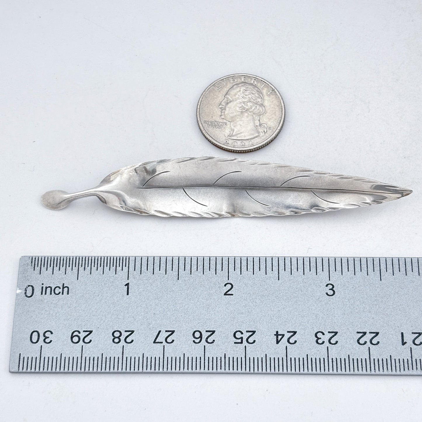 Vintage NYE Sterling Silver 925 Feather Brooch