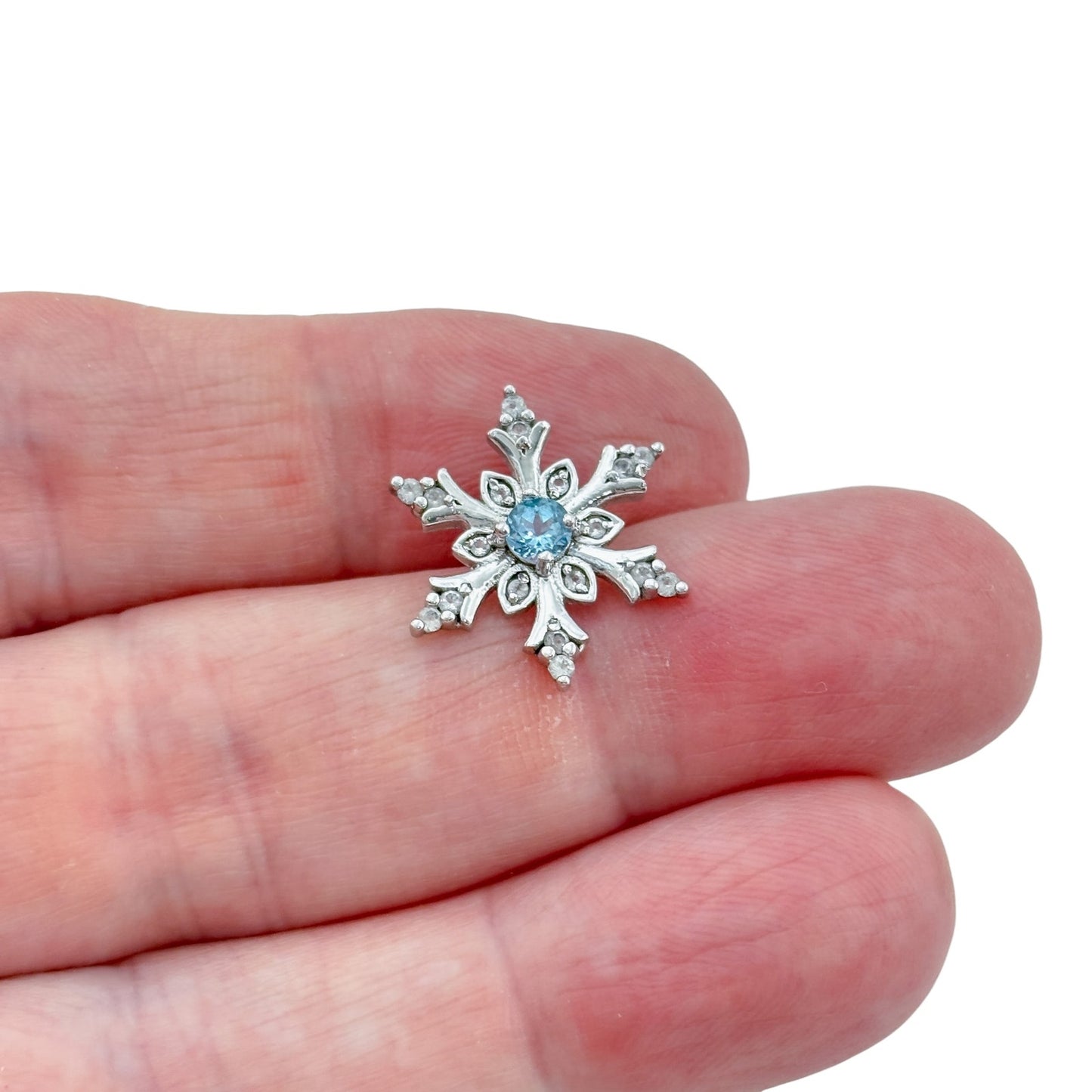 Vintage Sterling Silver 925 Blue Topaz Snowflake Pendant