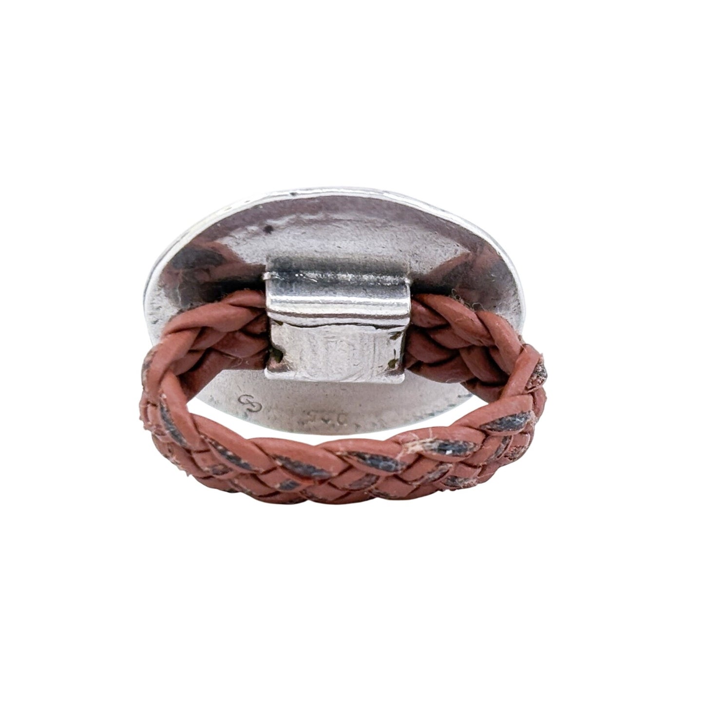 Vintage Sterling Silver Alexander Severus Coin Ring with Braided Leather Band