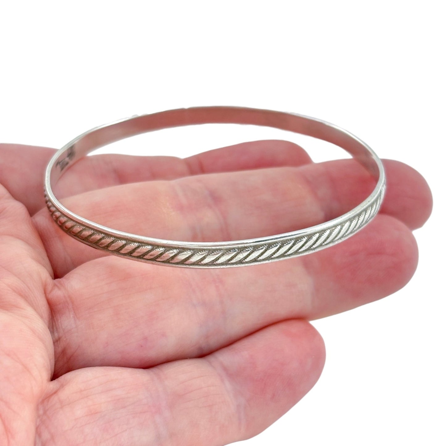 Vintage Sterling Silver 925 Twisted Rope Bangle Bracelet 8"